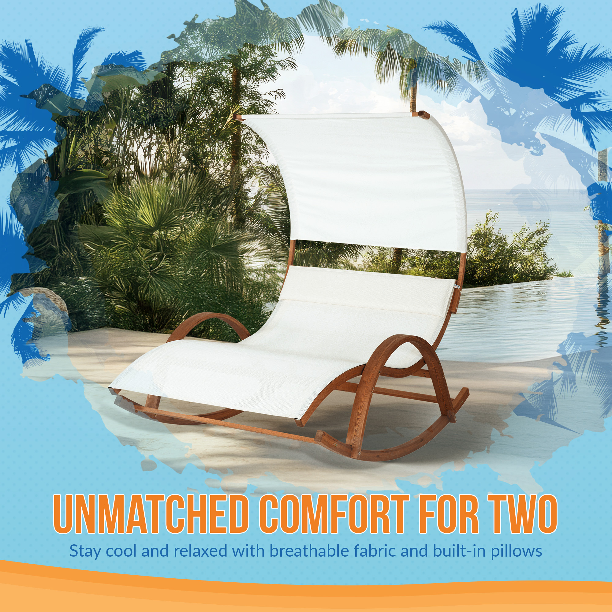 Bentwood Breeze Wood Frame Dual Rocking Lounger With Canopy | NU6903 image 8