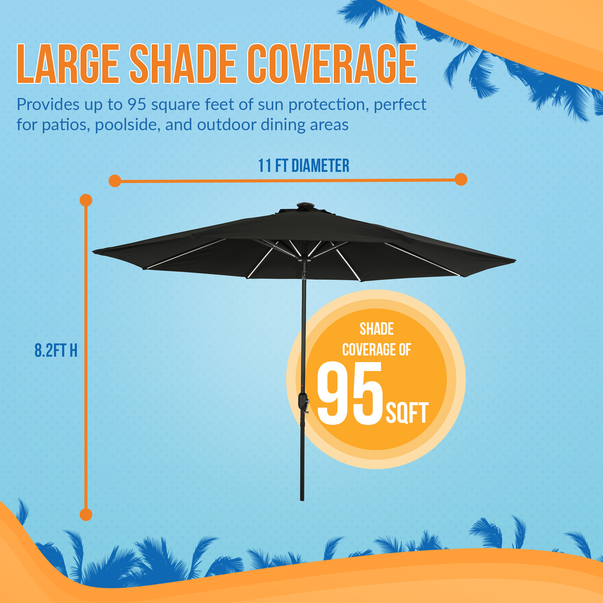 Calypso 11-ft Octagon Market Umbrella with Solar LED Lights - Black - Breez-Tex Canopy | NU6854 image 5