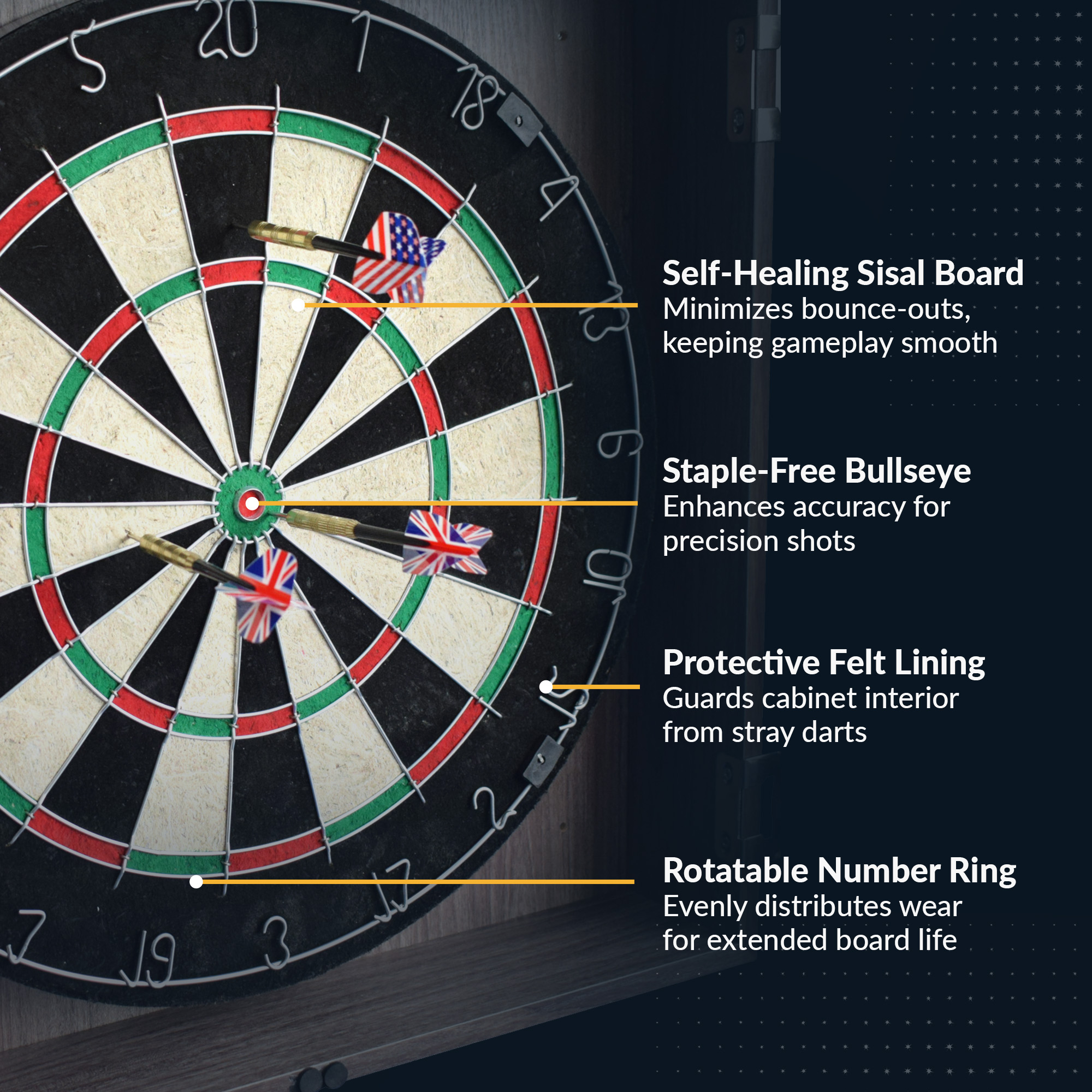 Winchester Bristle Dartboard and Cabinet Set - Driftwood Finish | BG1044-DWD image 4