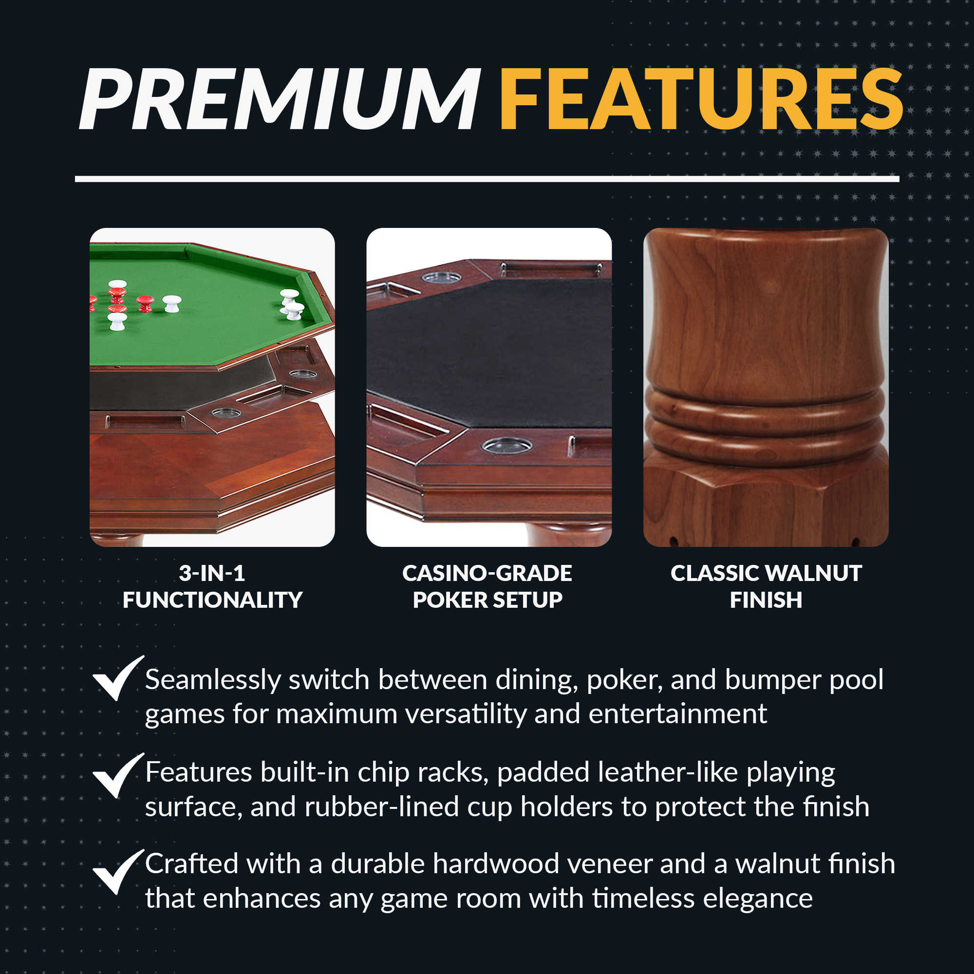 Kingston 48-in Poker Table Combo Set (Table Only) - Walnut Finish | BG2366T image 5