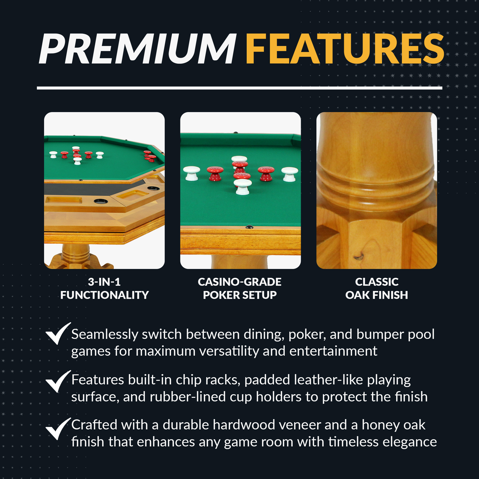 Kingston 48-in Poker Table Combo Set (Table Set Only) - Oak Finish | BG2351T image 5