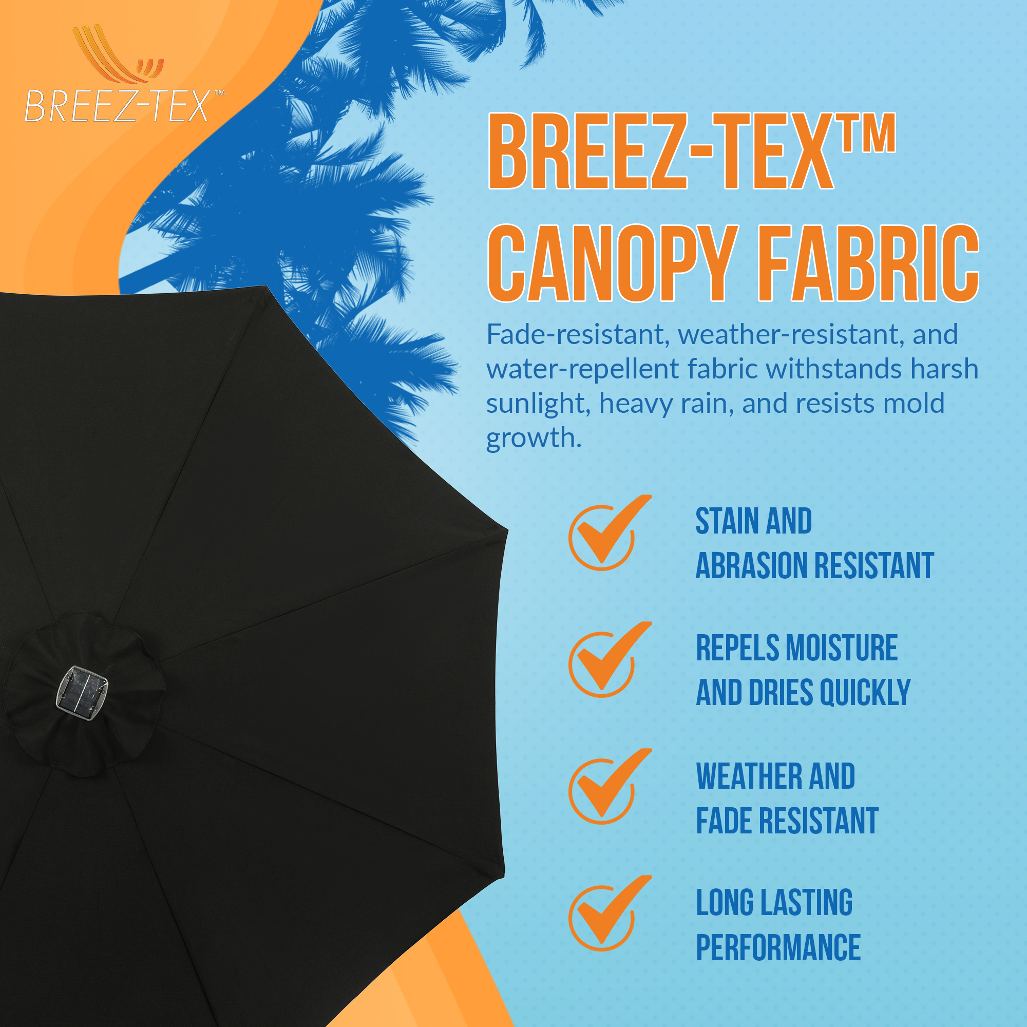 Mirage Fiesta 9-ft Octagon Market Umbrella with Solar LED Tube Lights - Black | NU6847 image 6