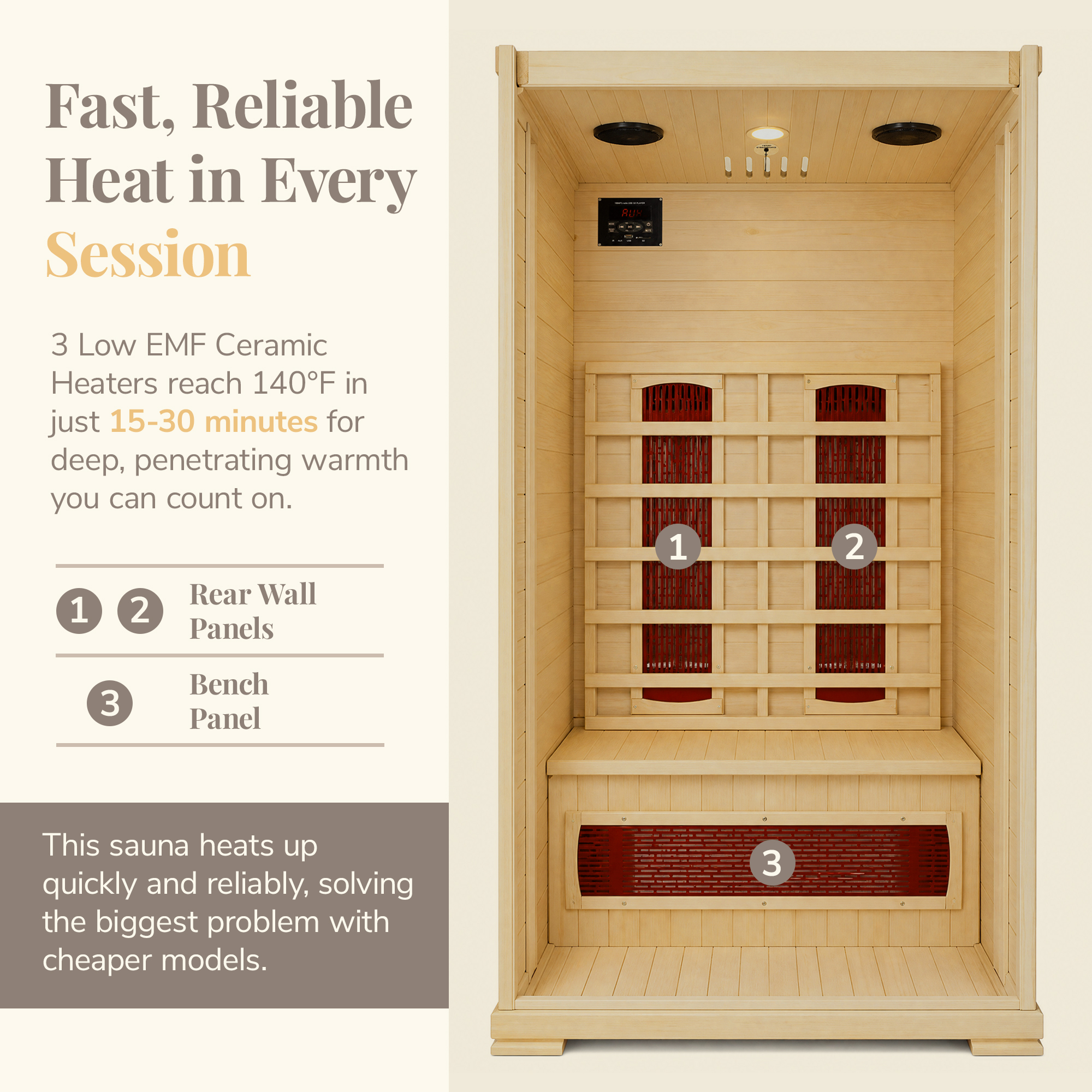 Buena Vista 1-2 Person Hemlock Infrared Sauna with 3 Ceramic Heaters | SA2400 image 3