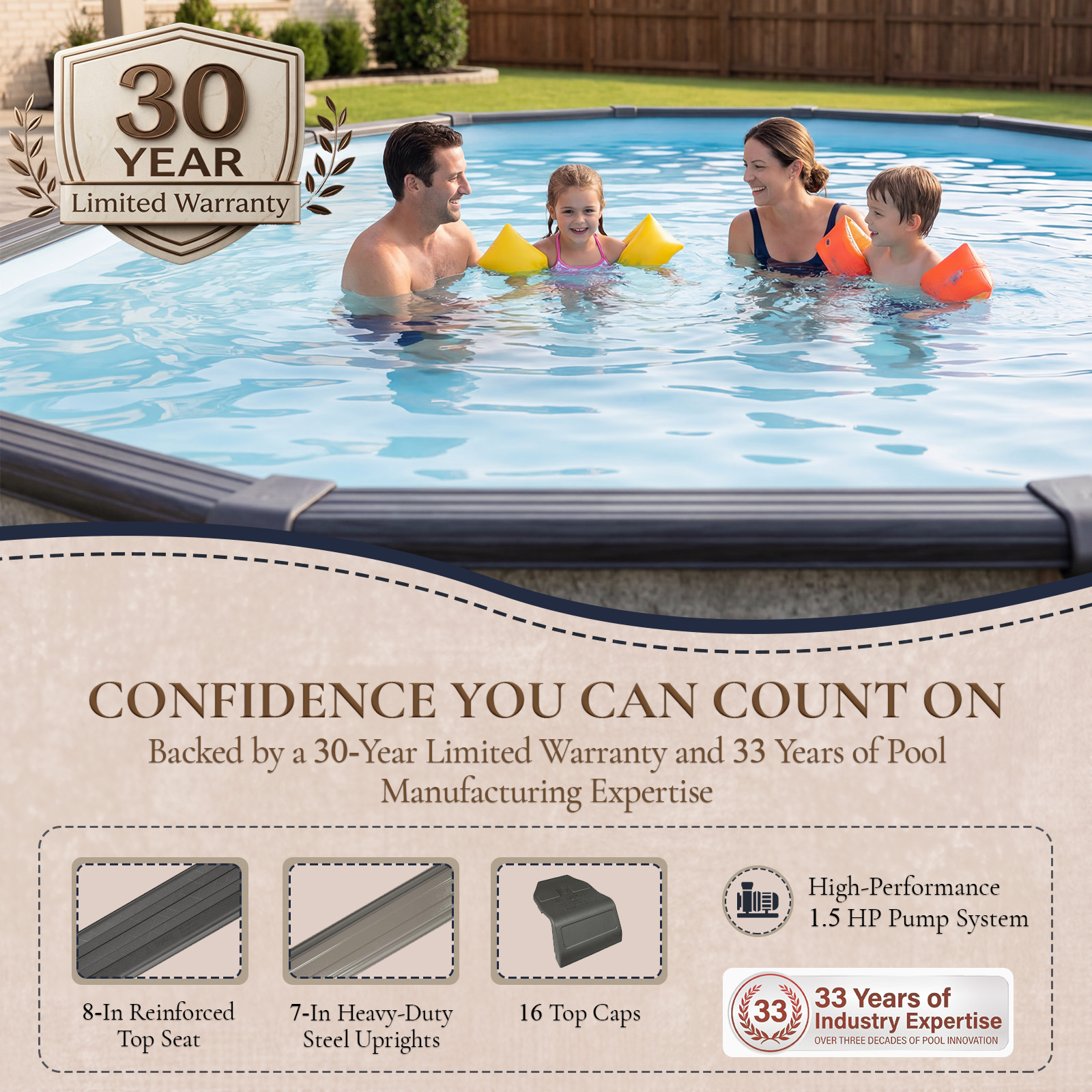 Riviera 15-ft x 30-ft Oval 54-in Deep 8-in Top Rail Metal Wall Swimming Pool Package | NB3624 image 7