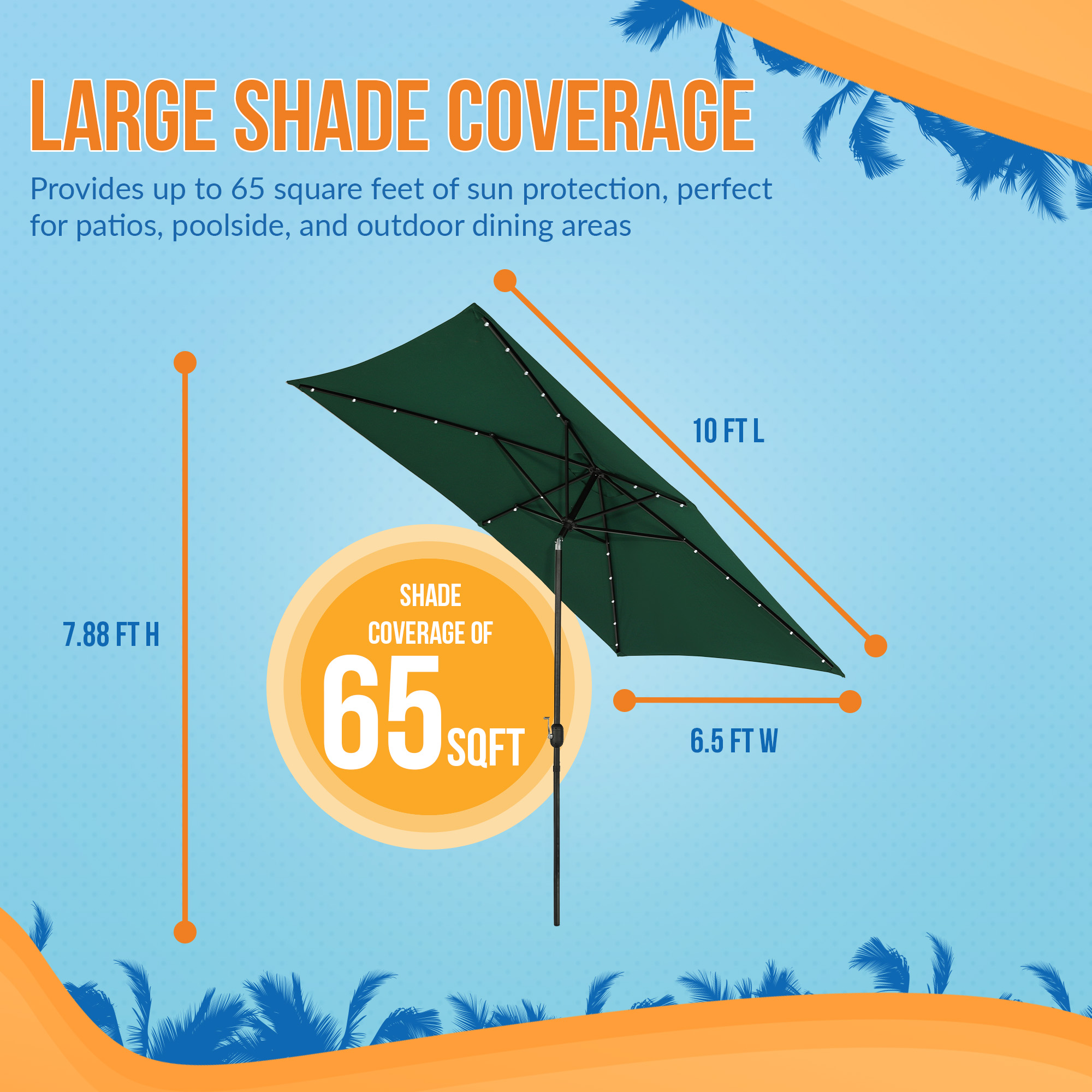 Nassau 6.5-ft x 10-ft Rectangular Market Umbrella with LED Lights - Hunter Green - Breez-Tex Canopy | NU6864 image 4