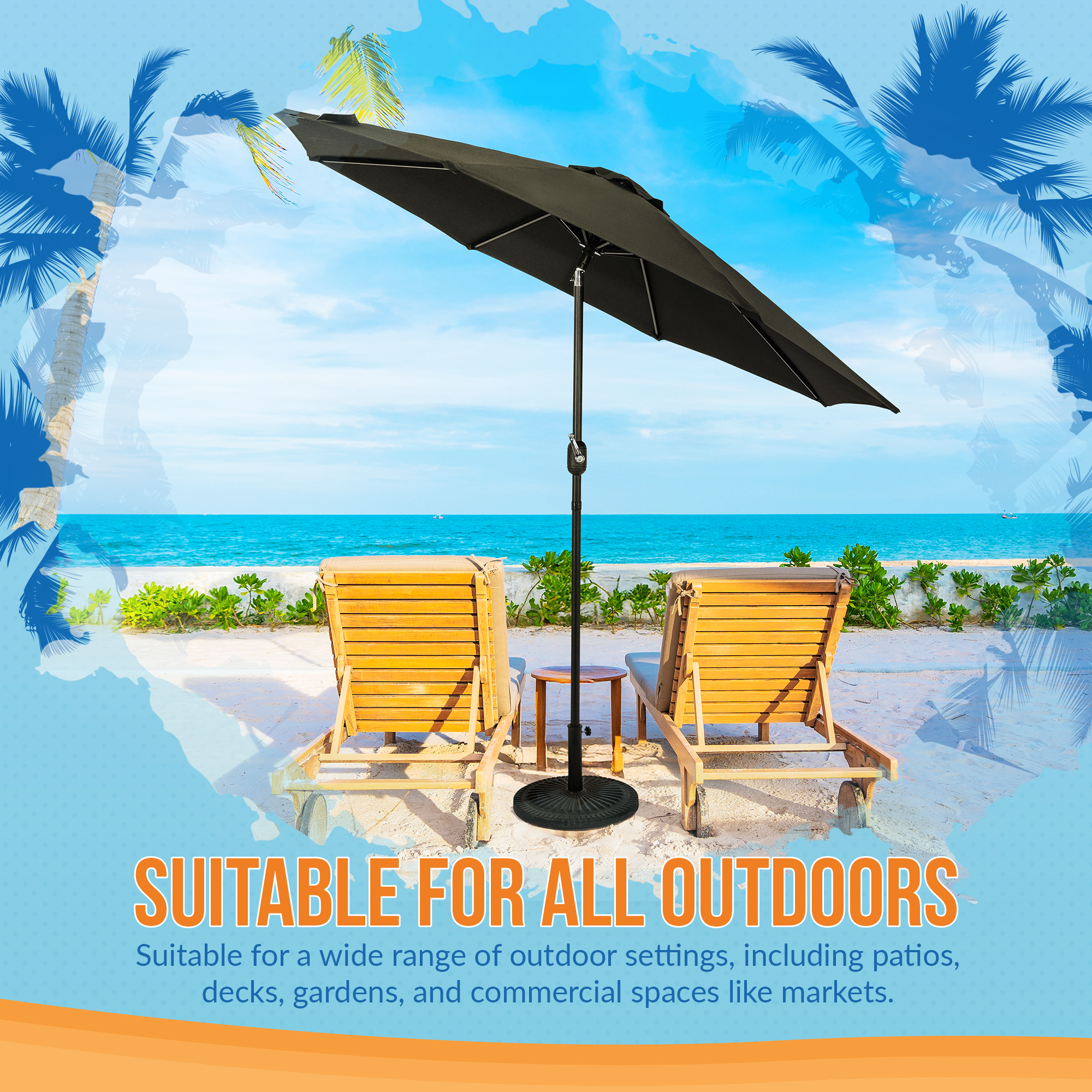 Mirage 9-ft Octagon Market Umbrella with Auto-Tilt - Black - Breez-Tex Canopy | NU6843 image 8