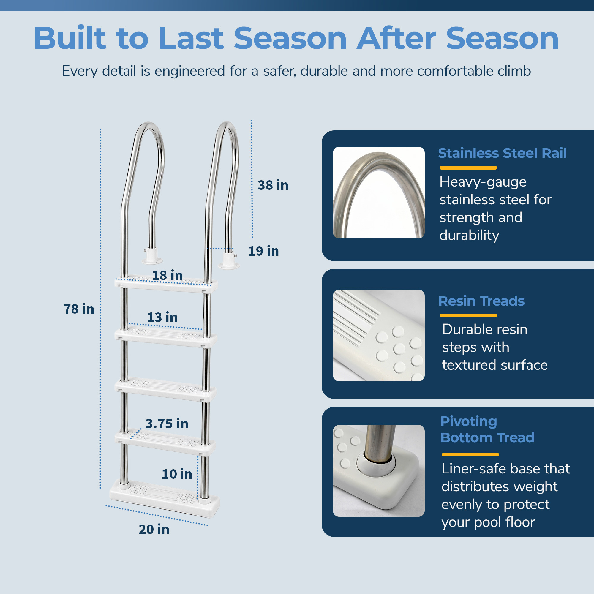 Stainless Steel Reverse Bend In-Pool Ladder for Above Ground Pools | NE1147 image 5