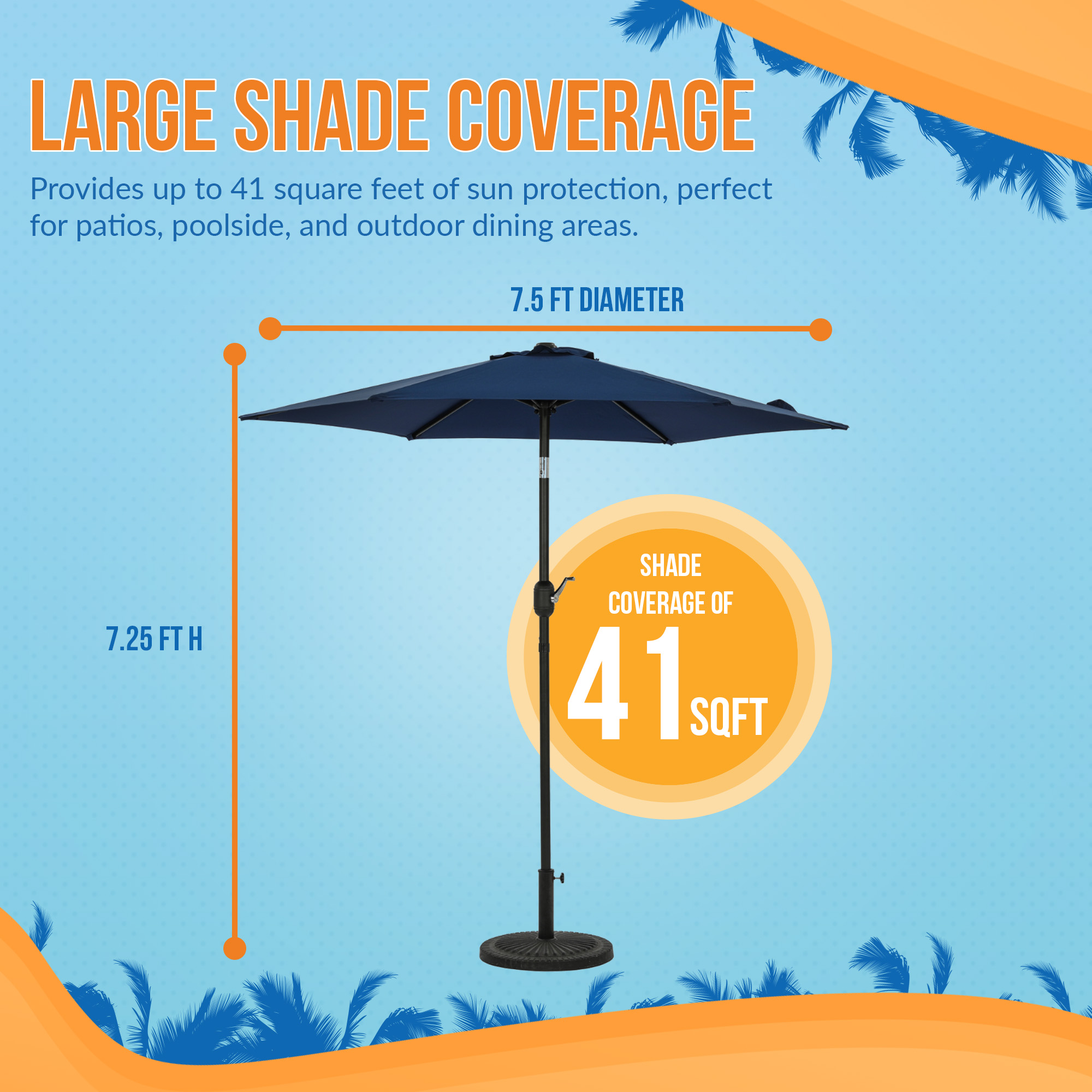 Bistro 7.5-ft Hexagon Market Umbrella - Navy Blue - Polyester Canopy | NU6828 image 5