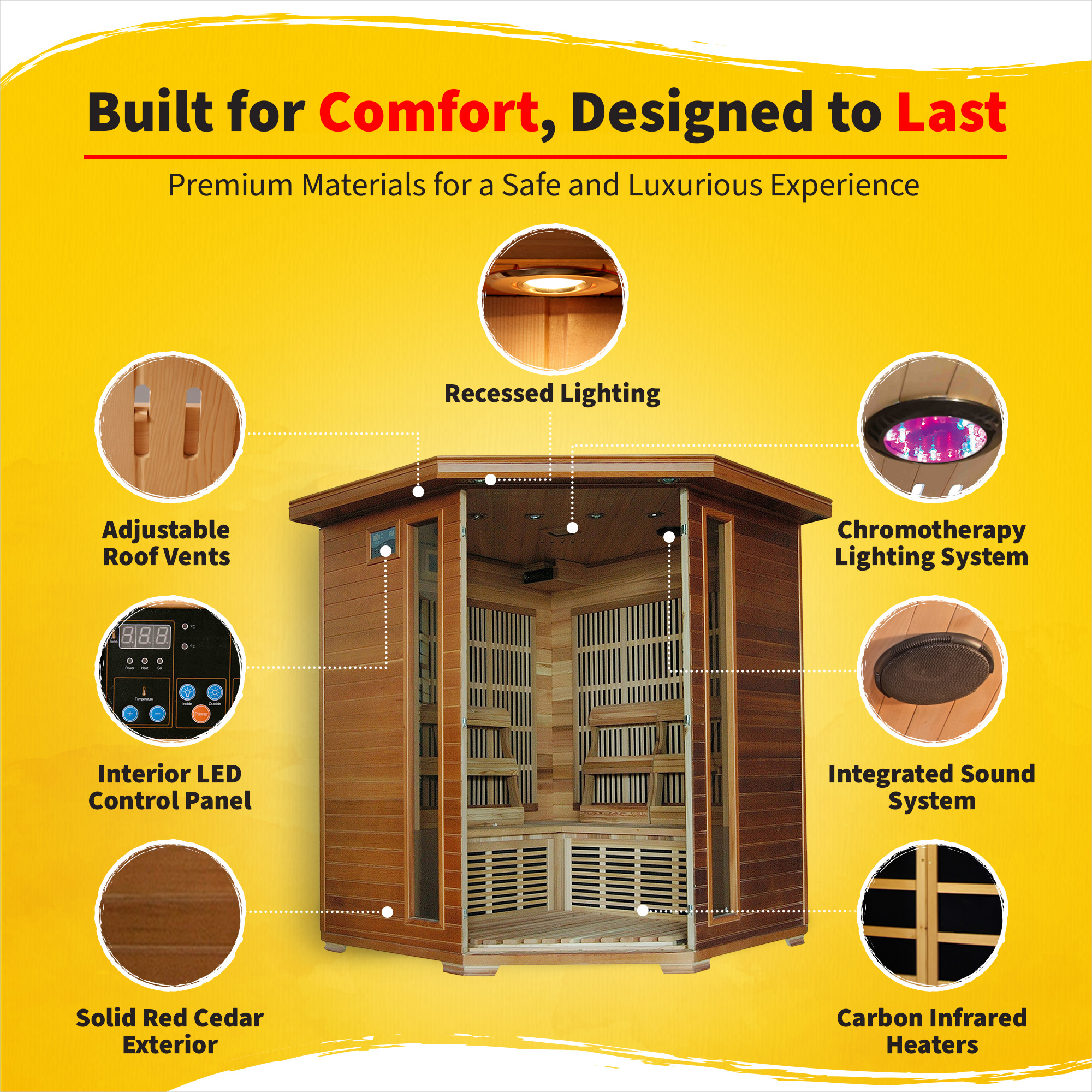Whistler 4-Person Cedar Corner Infrared Sauna with 10 Carbon Heaters | SA1320 image 4