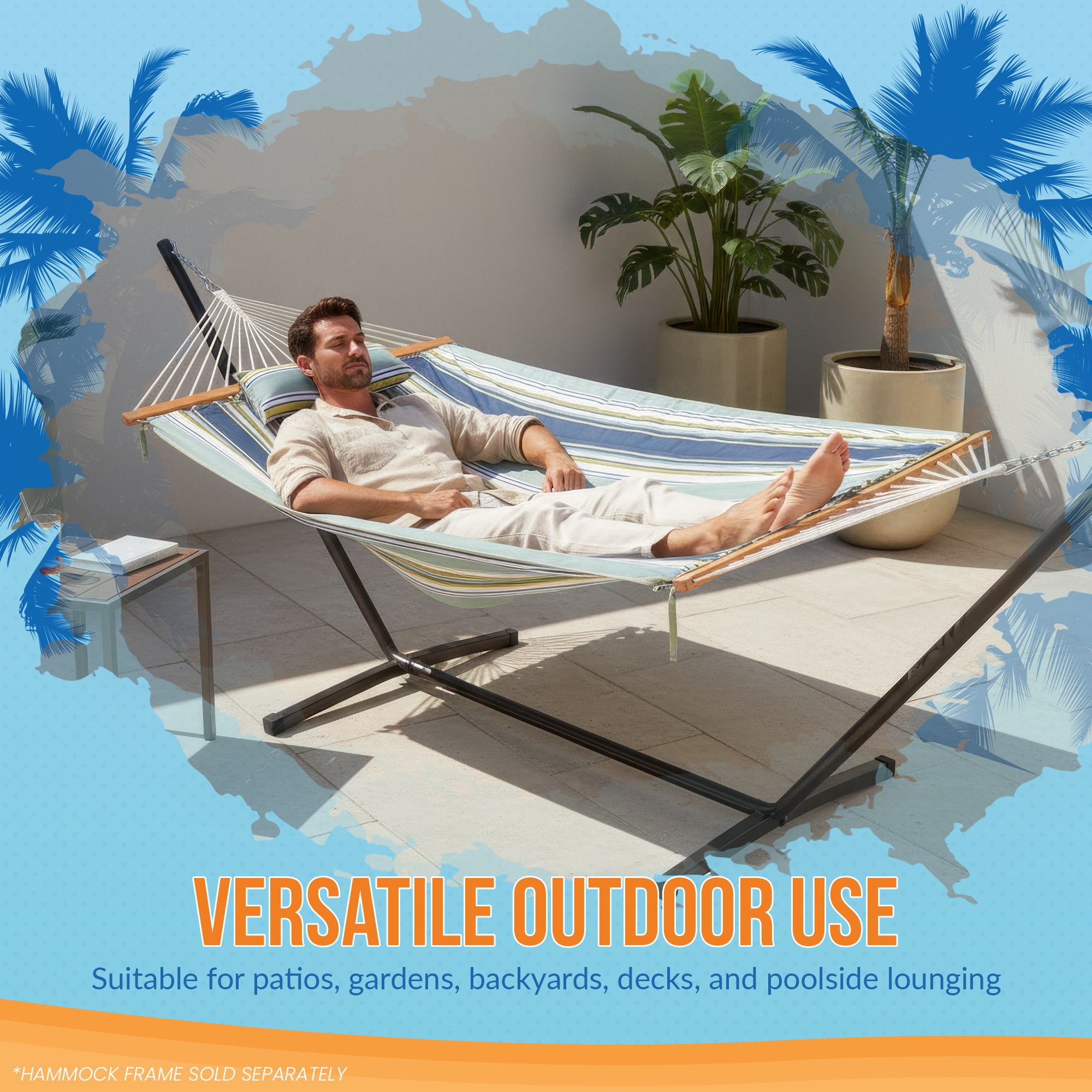 Outdoor Leisure Hammock Pillow & Pad Set - Coastal Turquoise Stripe | NU6802 image 8