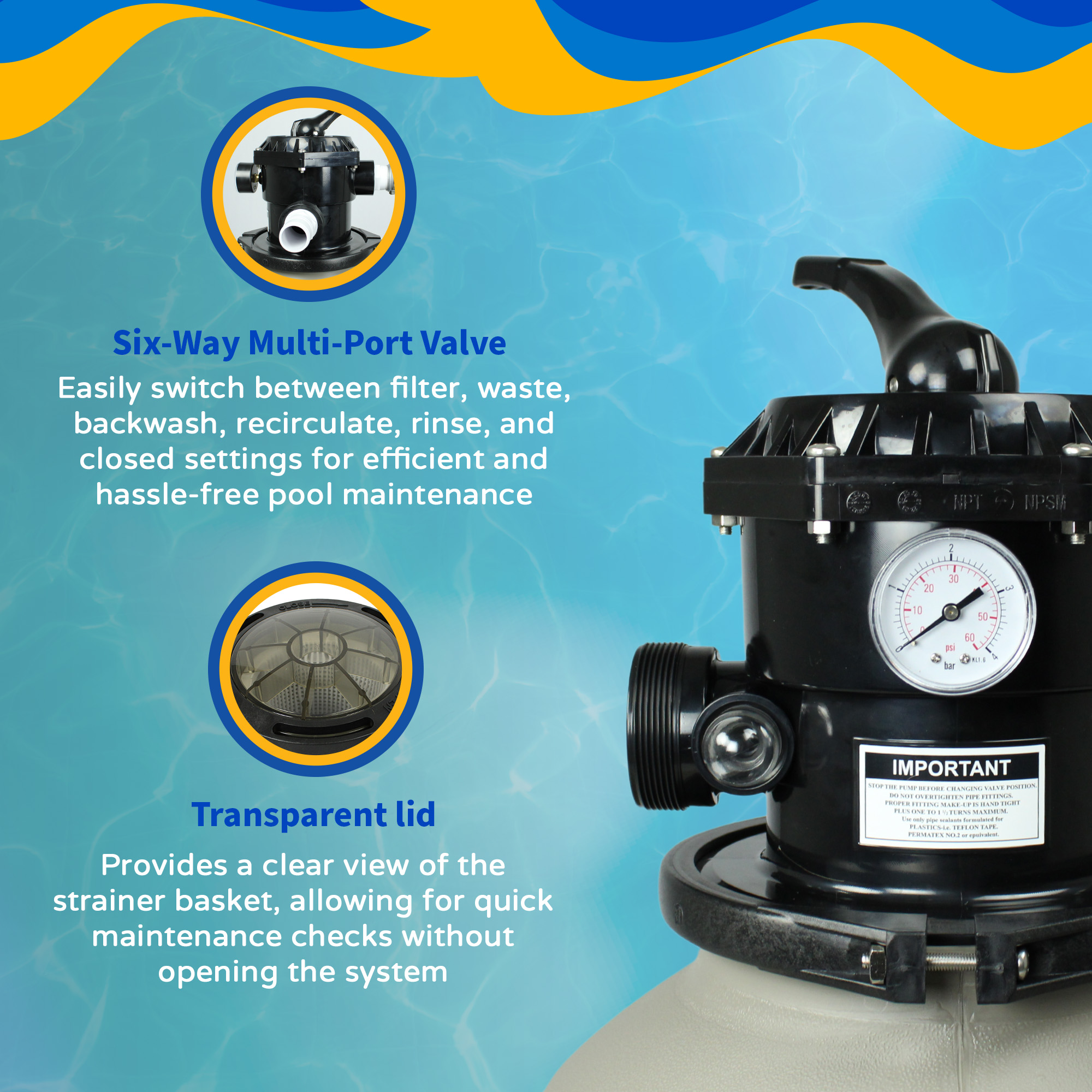 Blue Wave Sandman™ Sand Filter System w/ 1.0HP Pump - Above Ground | NE6150 image 5