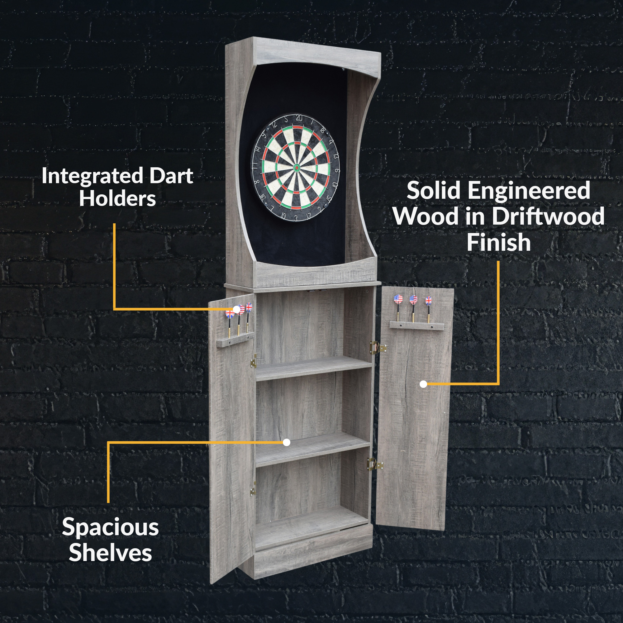 Westwood Bristle Dartboard and 84-in Free-Standing Cabinet - Rustic Gray | BG50367 image 8