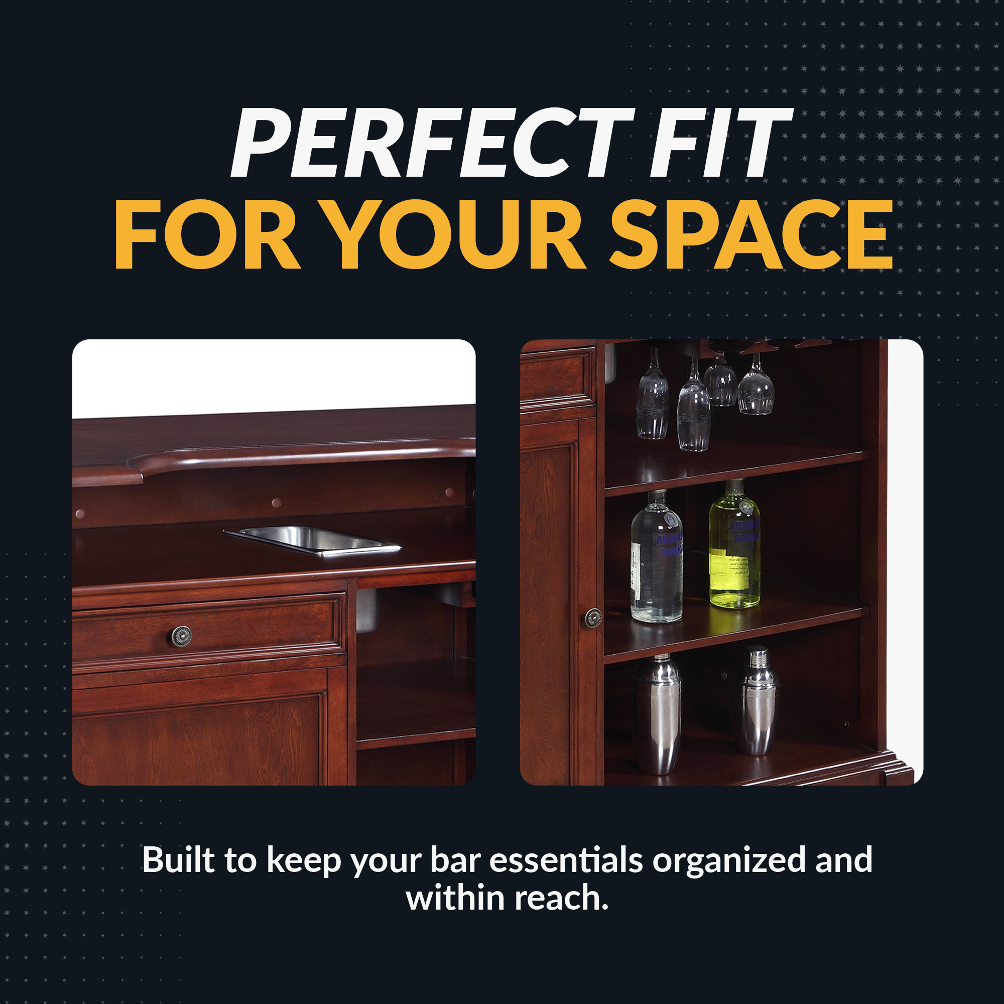 Ridgeline 60-in Hardwood Home Bar with Storage - Mahogany Finish | BG2728 image 6