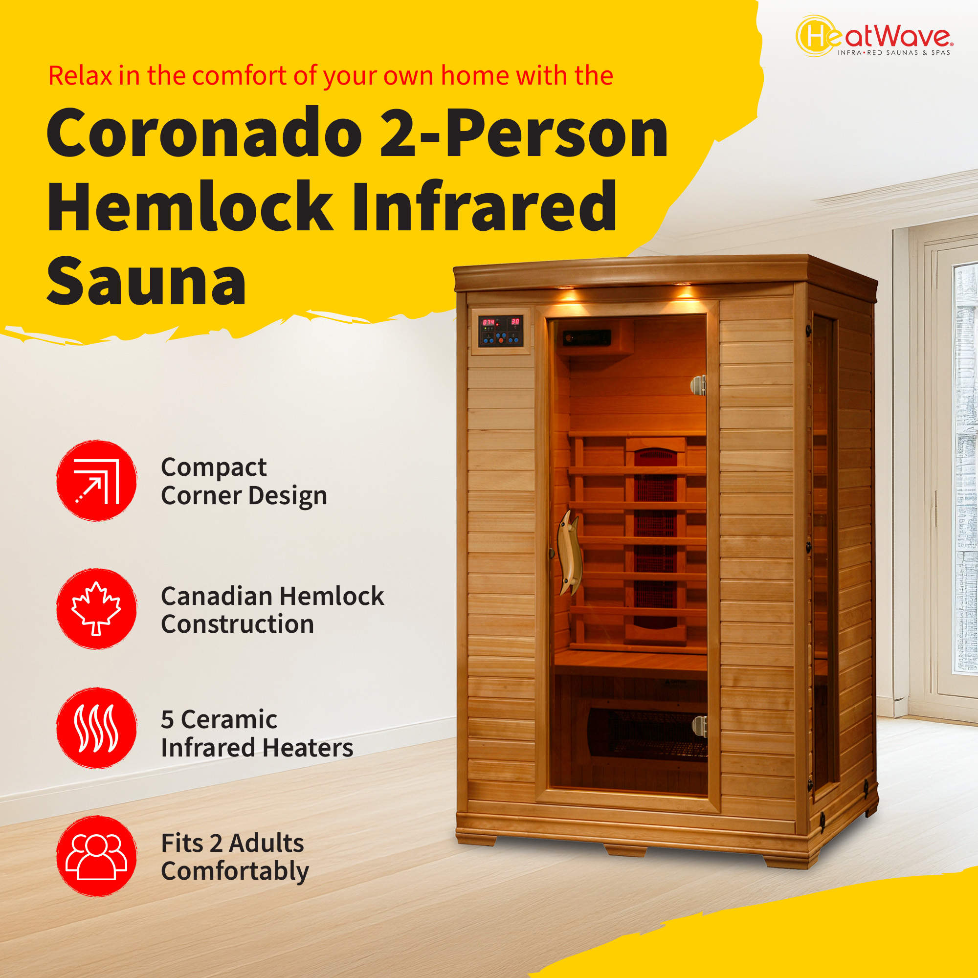 Coronado 2-Person Hemlock Infrared Sauna with 5 Ceramic Heaters | SA2406 image 3