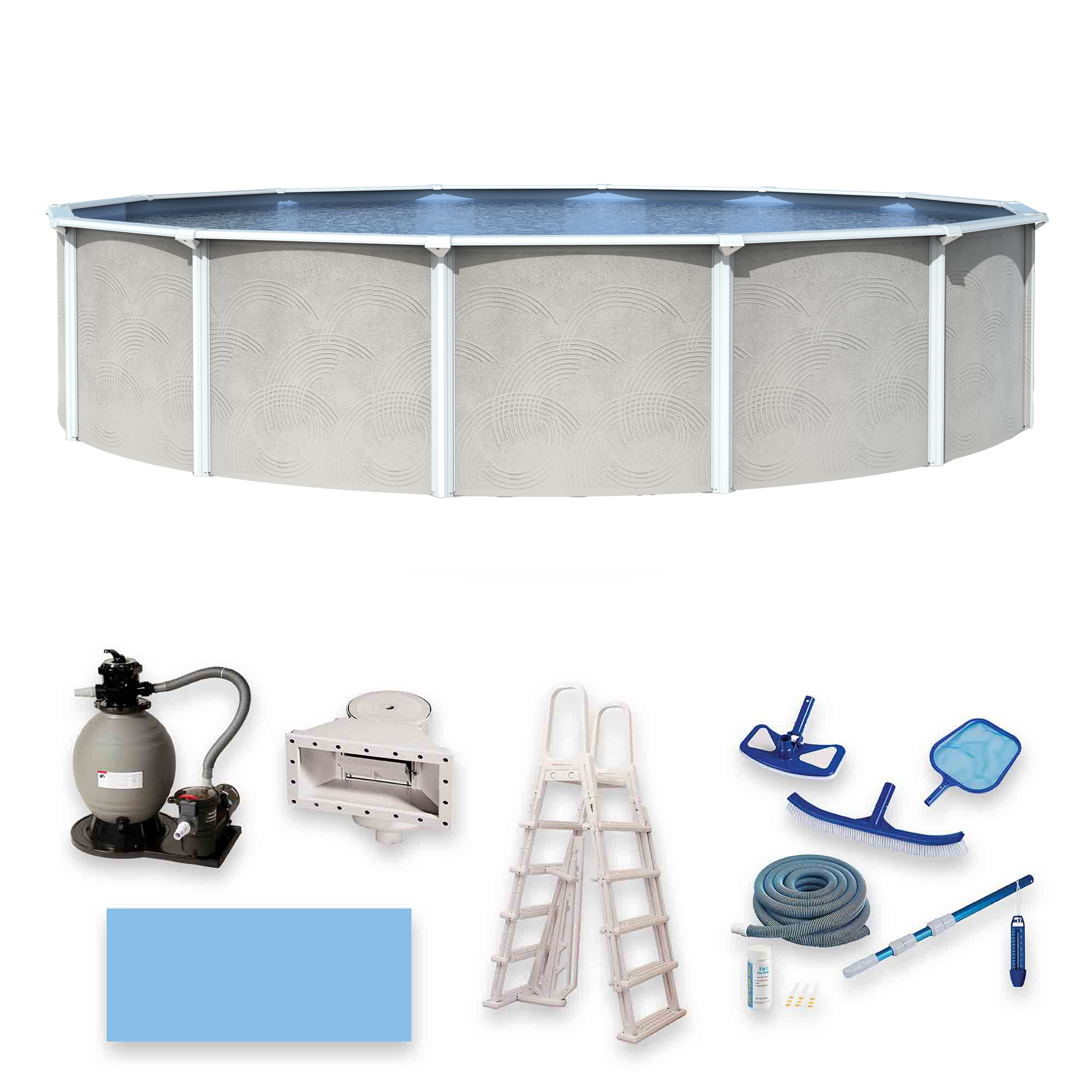 Belize 27-ft Round 52-in Deep 6-in Top Rail Swimming Pool Package | NB3035
