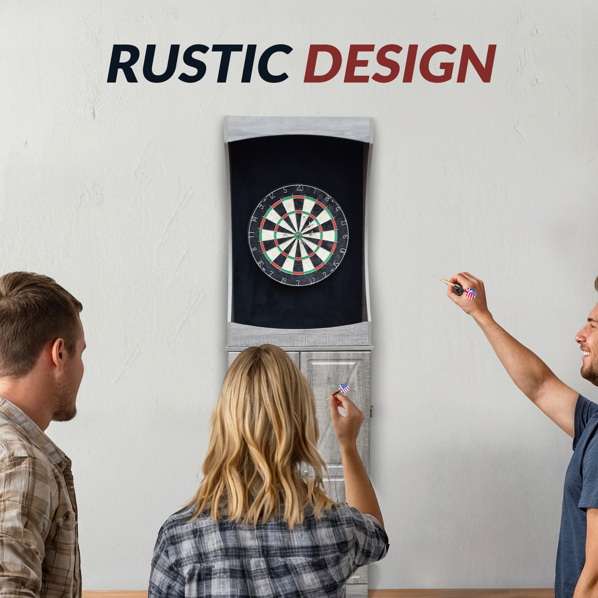 Westwood Bristle Dartboard and 84-in Free-Standing Cabinet - Rustic Gray | BG50367 image 5