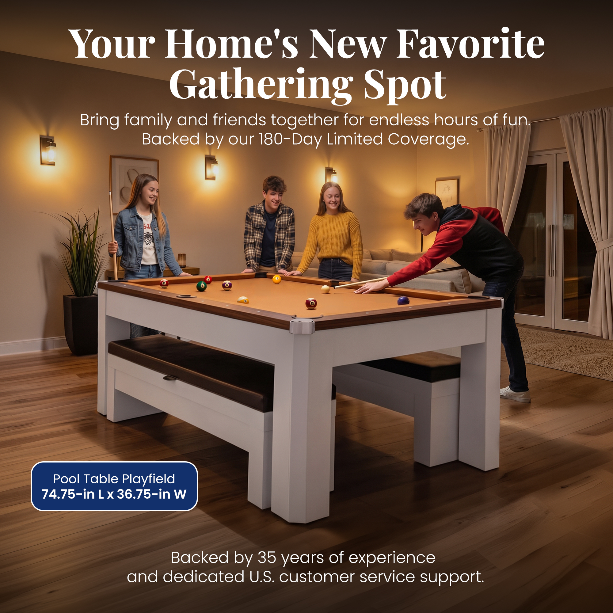 Newport II 7-ft Pool Table Combo Set with Benches - White with Camel Felt | BG50378 image 8