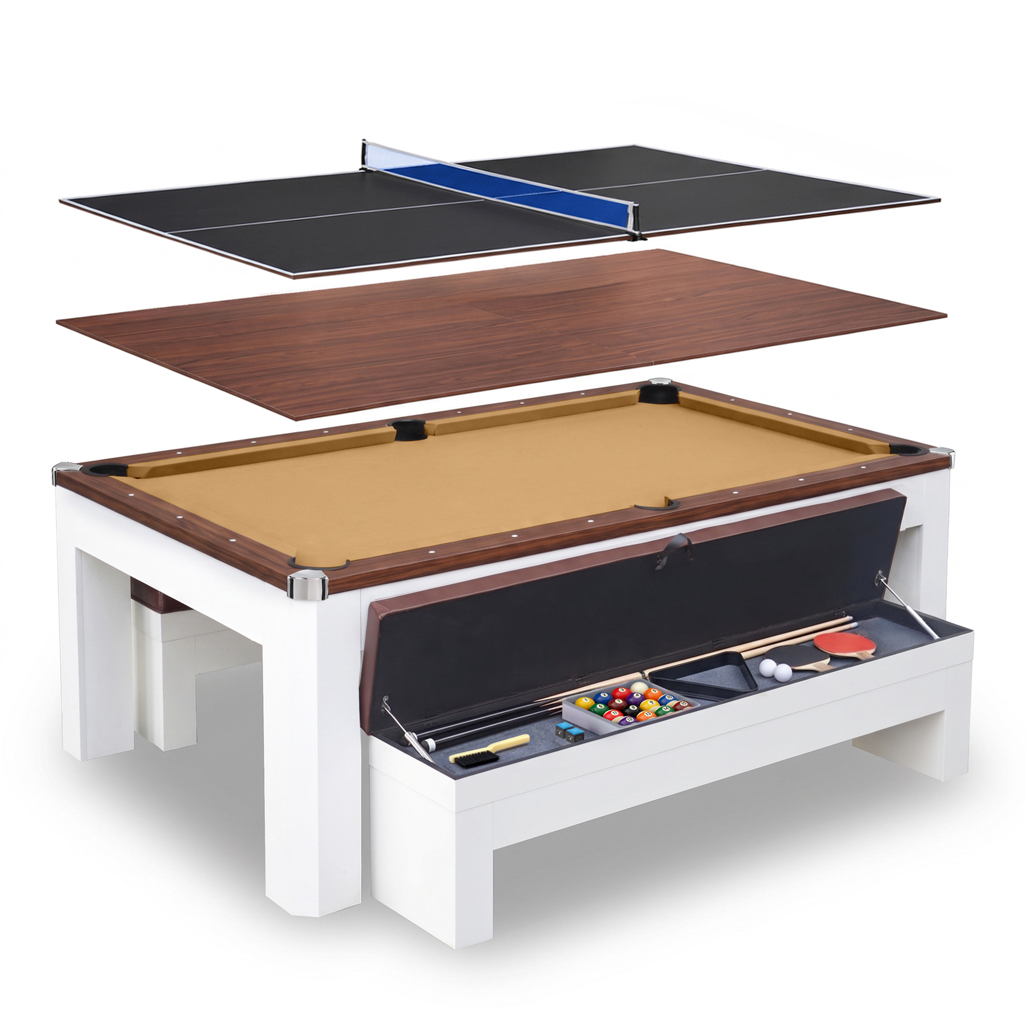 Newport II 7-ft Pool Table Combo Set with Benches - White with Camel Felt | BG50378 image 2