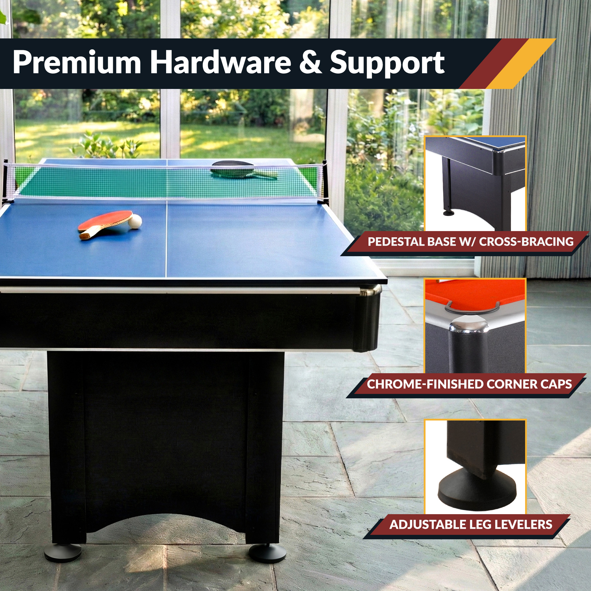 Maverick 7-ft Pool Table with Table Tennis Top - Black with Red Felt | BG1023 image 7