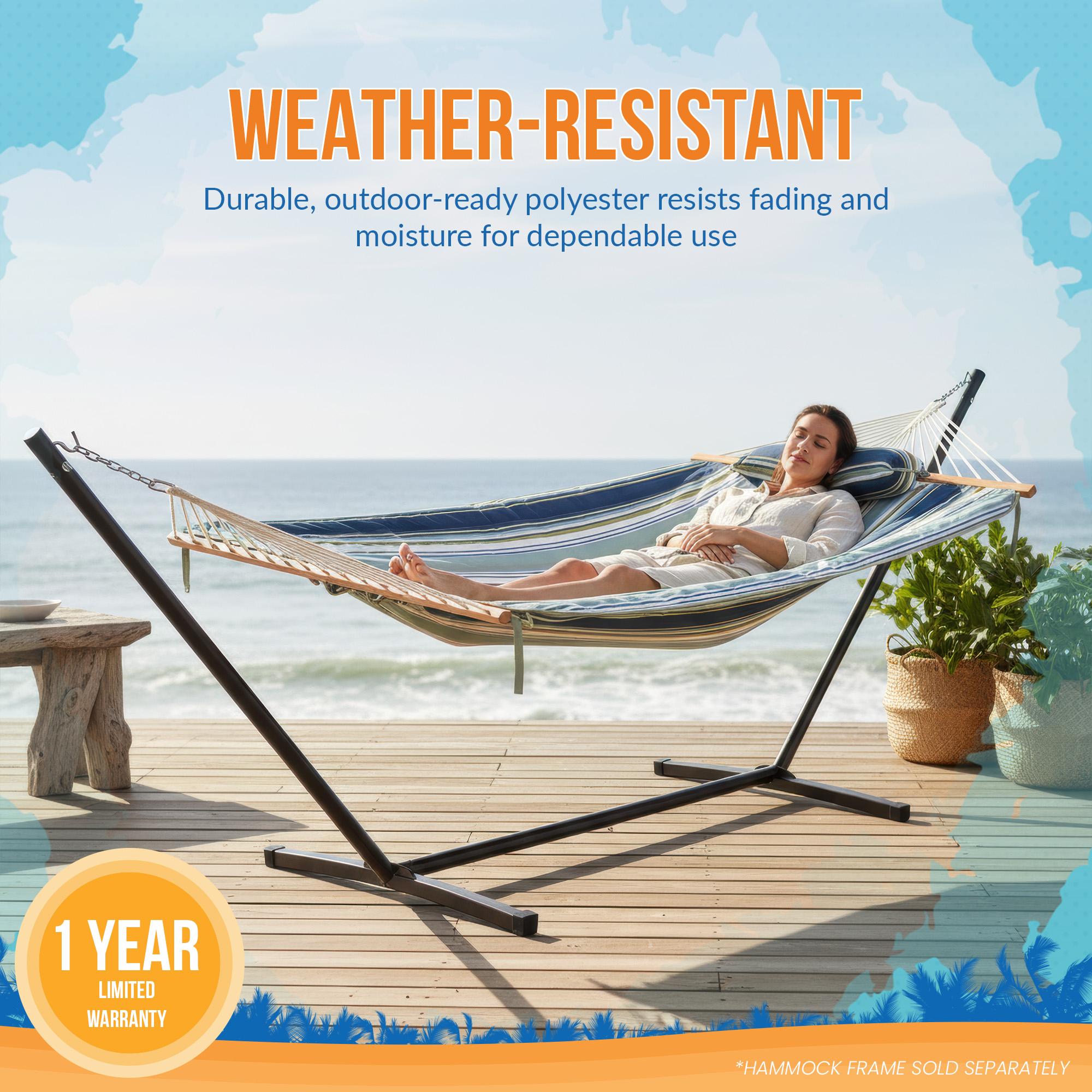Outdoor Leisure Hammock Pillow & Pad Set - Coastal Turquoise Stripe | NU6802 image 6
