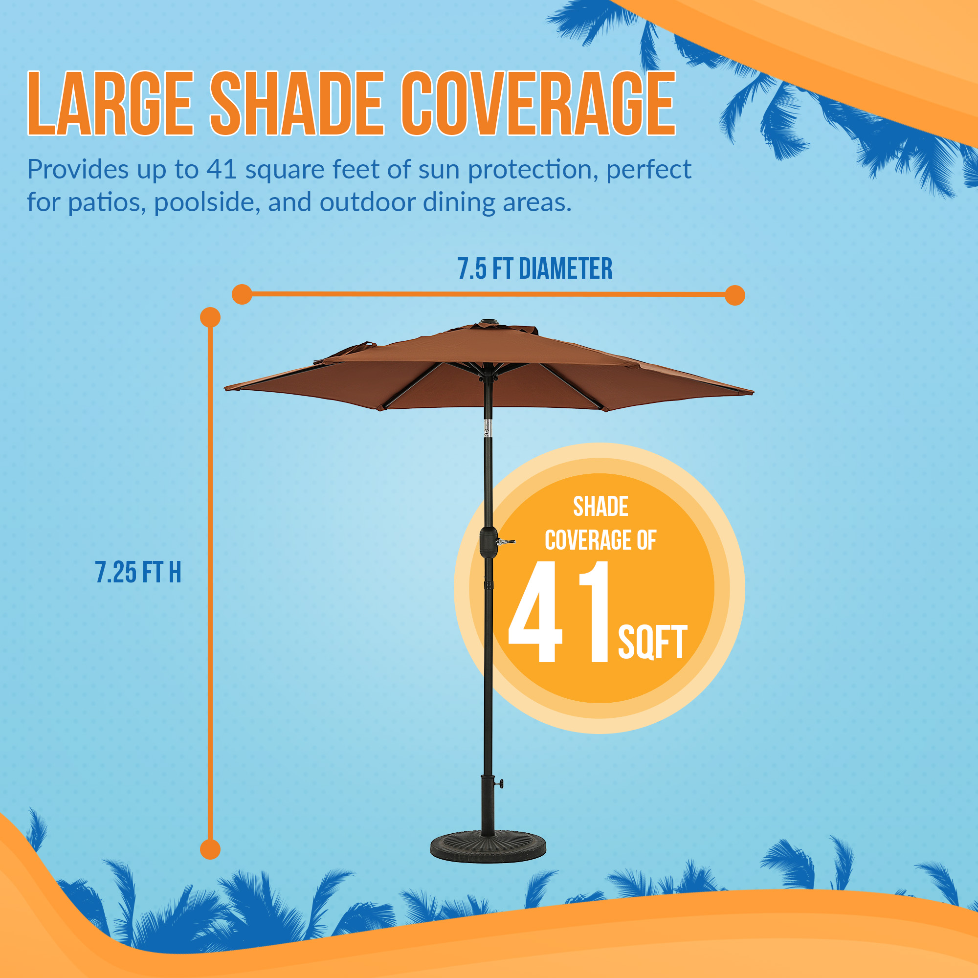 Bistro 7.5-ft Hexagon Market Umbrella - Coffee - Polyester Canopy | NU6829 image 5