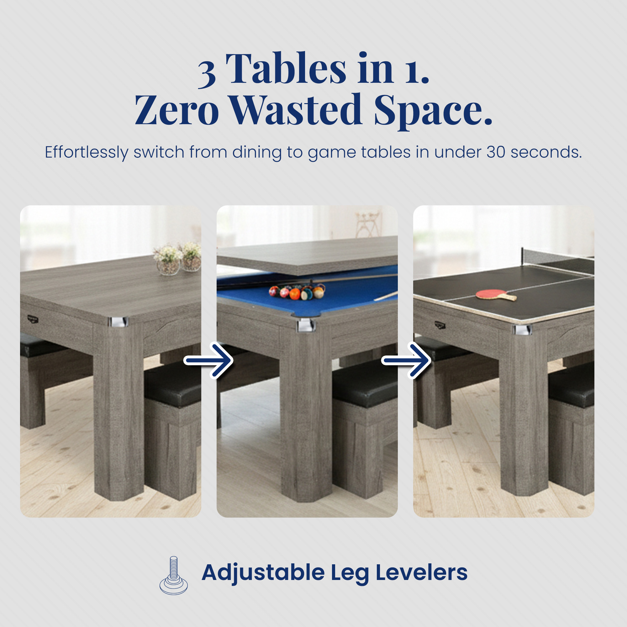 Newport 7-ft Pool Table Combo Set with Benches - Rustic Grey with Blue Felt | BG50374 image 3
