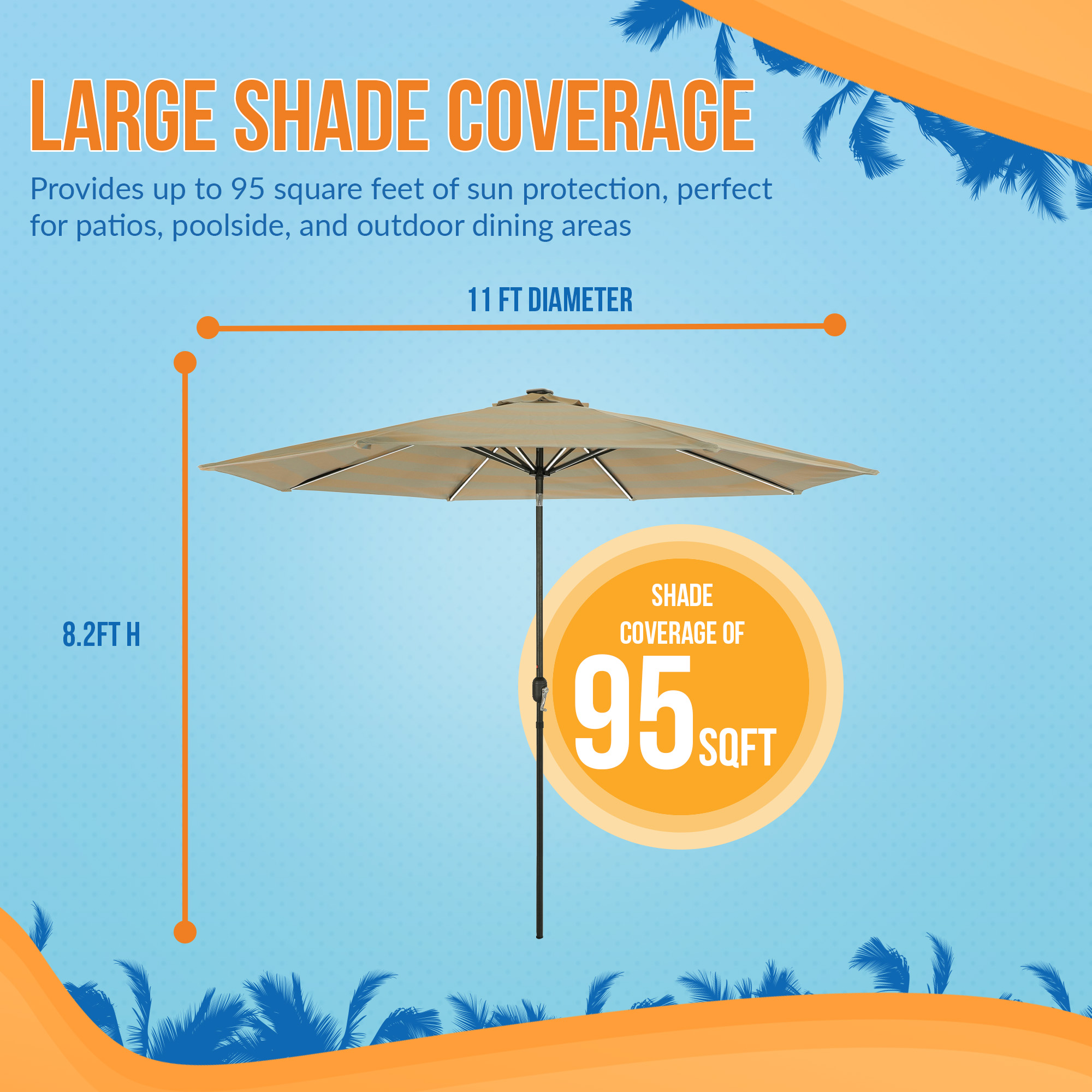 Calypso 11-ft Octagon Market Umbrella with Solar LED Lights - Champagne and Taupe Striped - Breez-Tex | NU6857 image 4