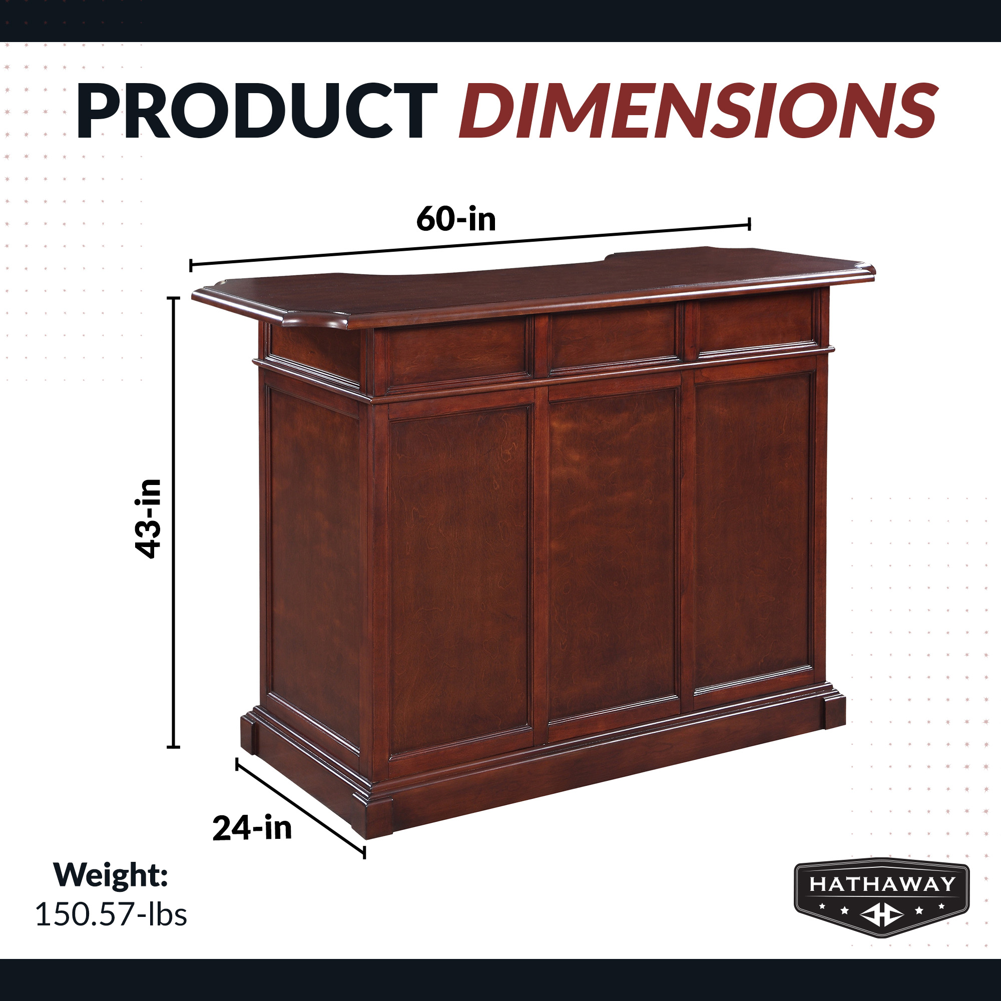 Ridgeline 60-in Hardwood Home Bar with Storage - Mahogany Finish | BG2728 image 3