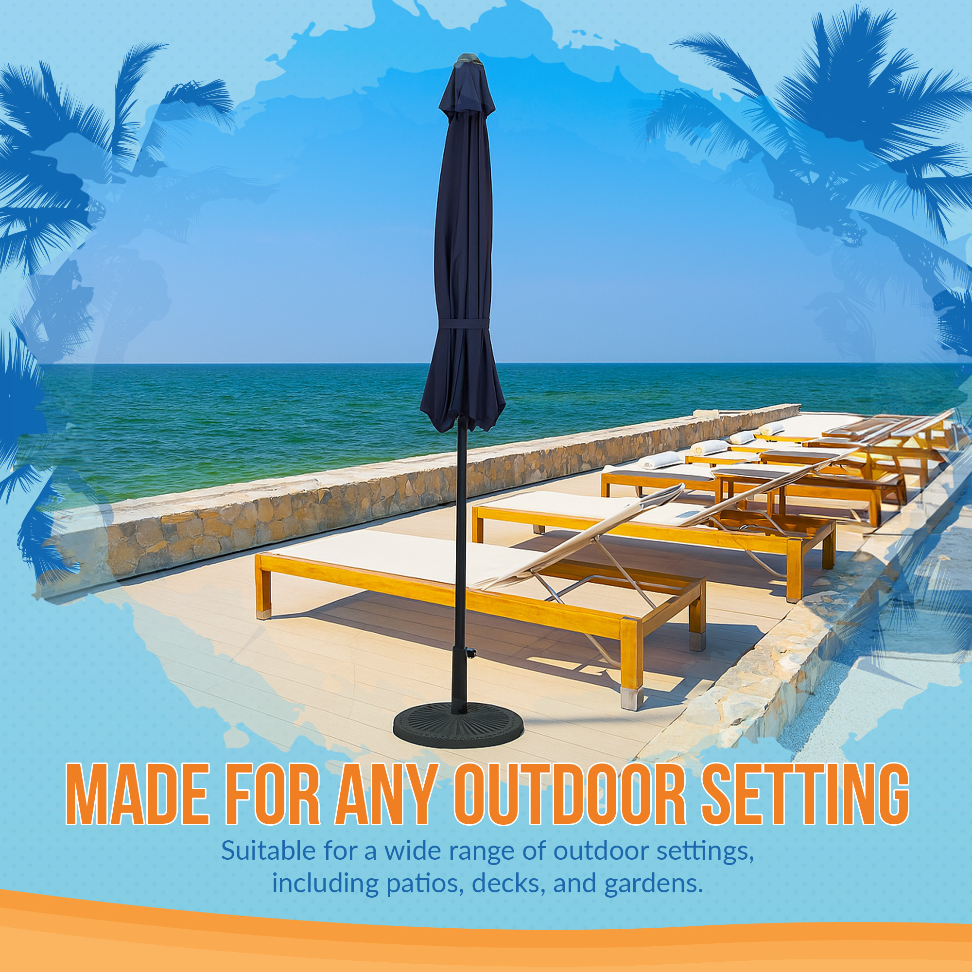 Cabo 9-ft Spring-Up Octagon Market Umbrella - Navy Blue - Breez-Tex Canopy | NU6841 image 8