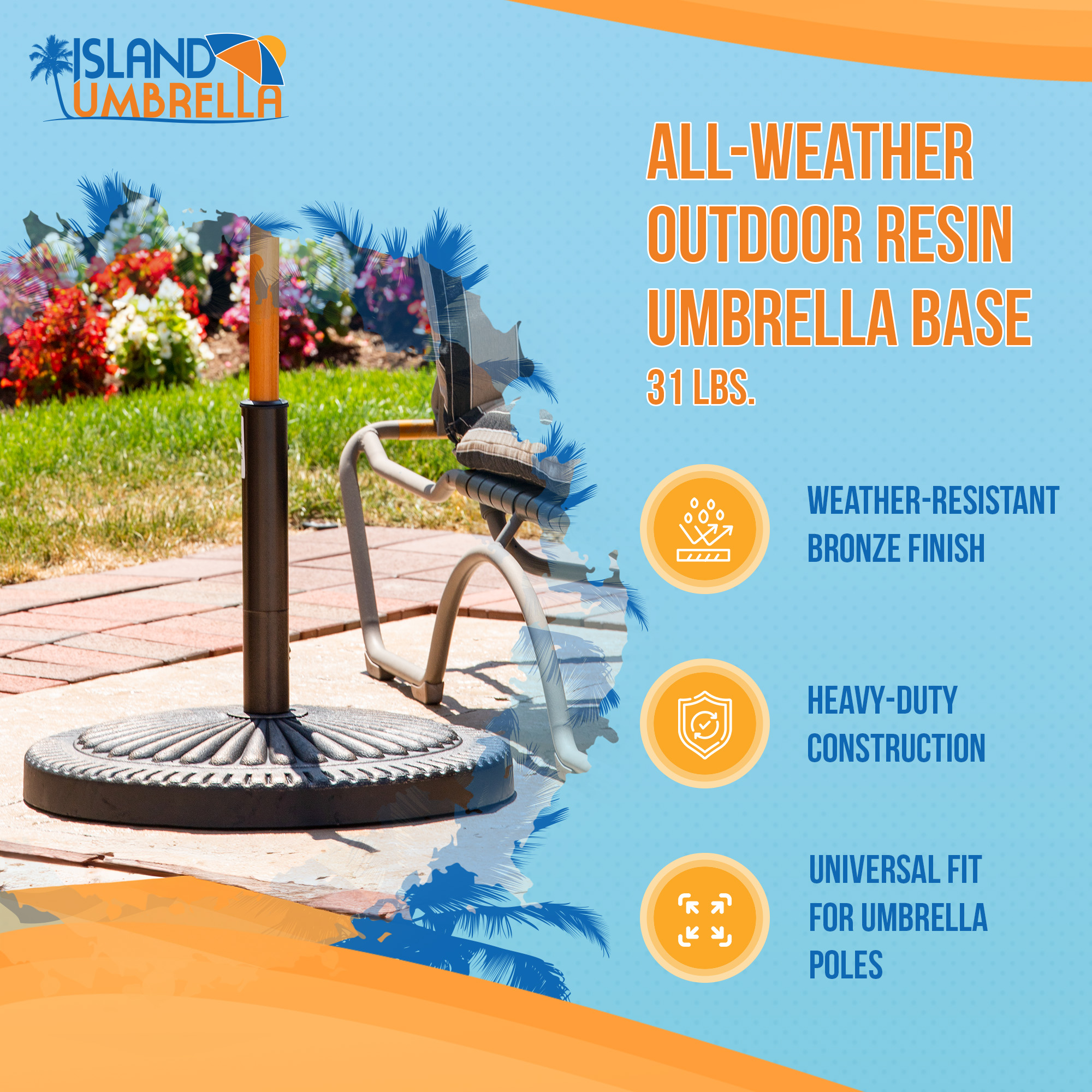 31-lb All-Weather Outdoor Poly-Resin Umbrella Base - Bronze | NU6792 image 3
