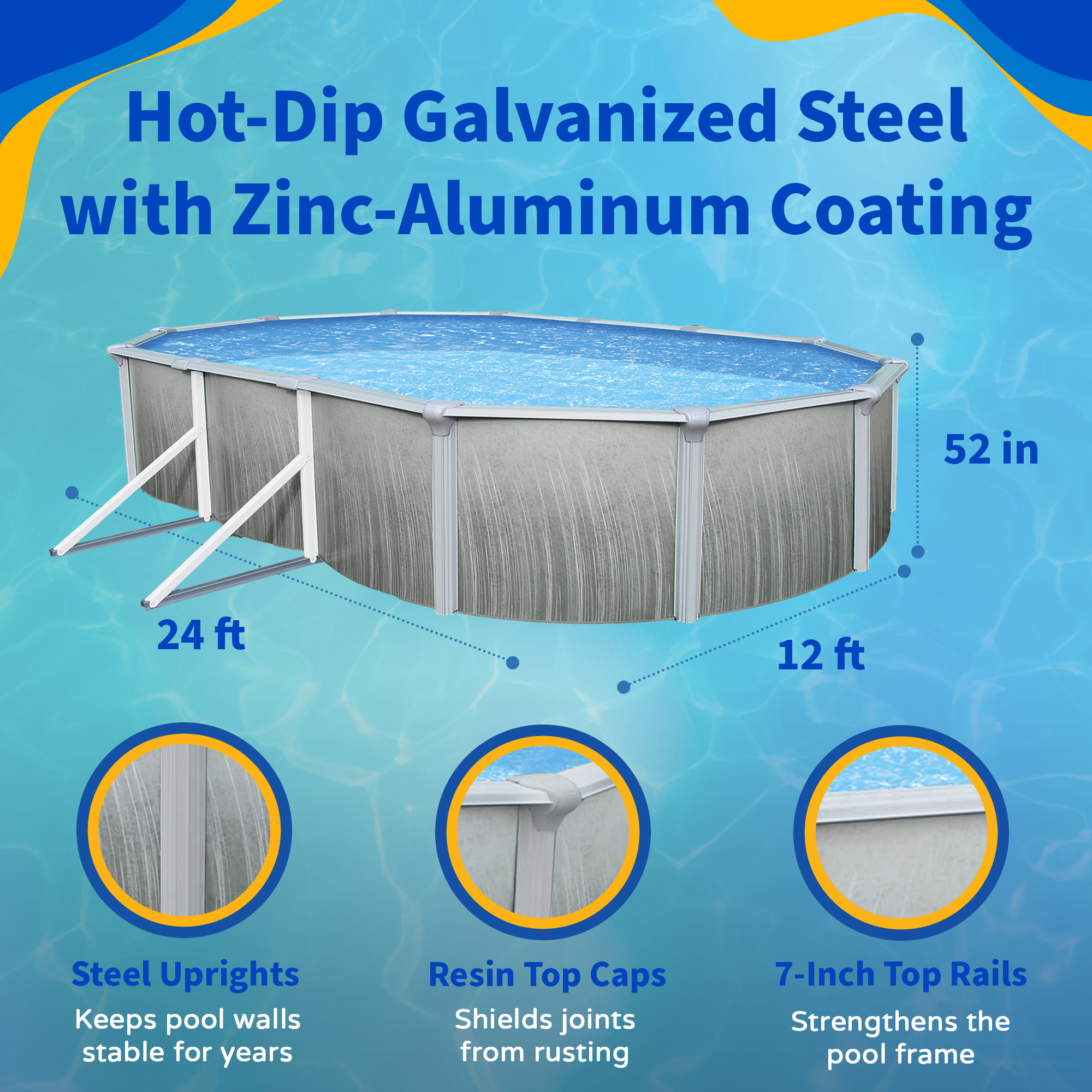 Blue Wave Martinique 12-ft x 24-ft Oval 52-in Deep Above Ground Swimming Pool – Steel Wall & Top Rails, Sand Filter, Skimmer, Liner, A-Frame Ladder image 4