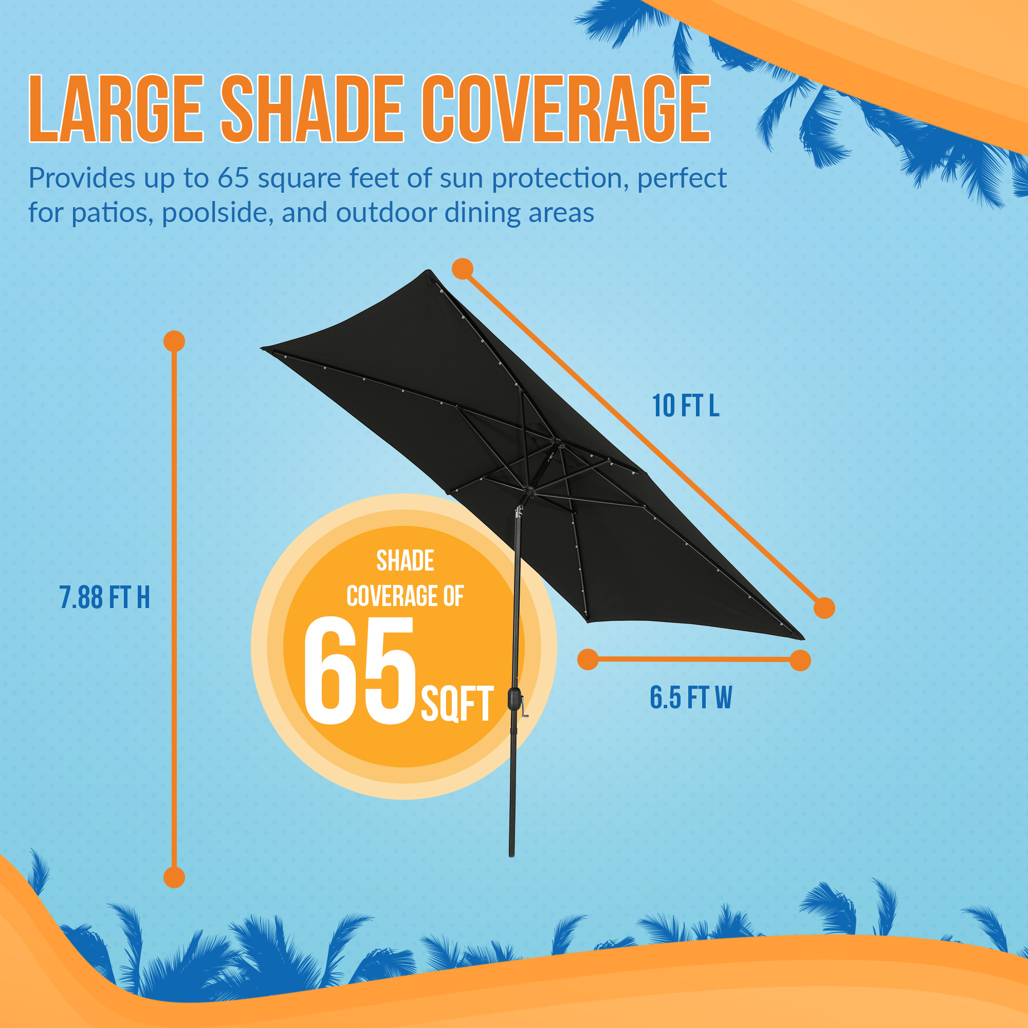 Nassau 6.5-ft x 10-ft Rectangular Market Umbrella with LED Lights - Black - Breez-Tex Canopy | NU6862 image 5
