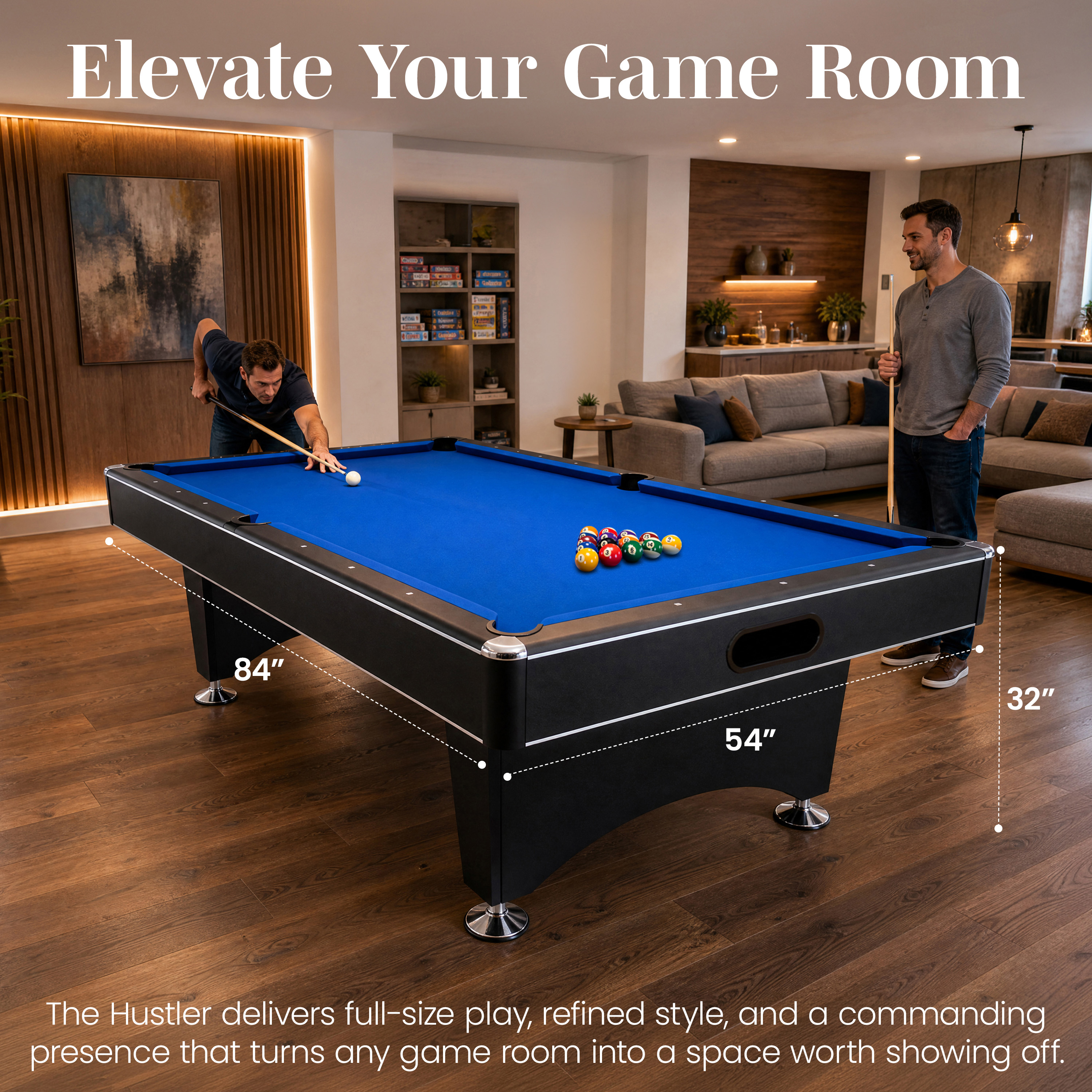 Hustler 7-ft Pool Table with Ball Return - Black with Blue Felt | BG2515PB image 3