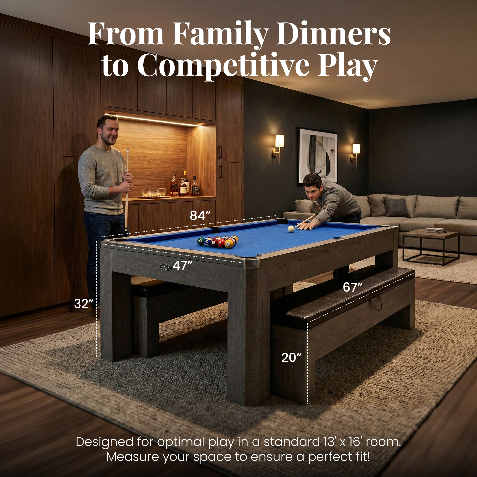 Newport 7-ft Pool Table Combo Set with Benches - Rustic Grey with Blue Felt | BG50374 image 4