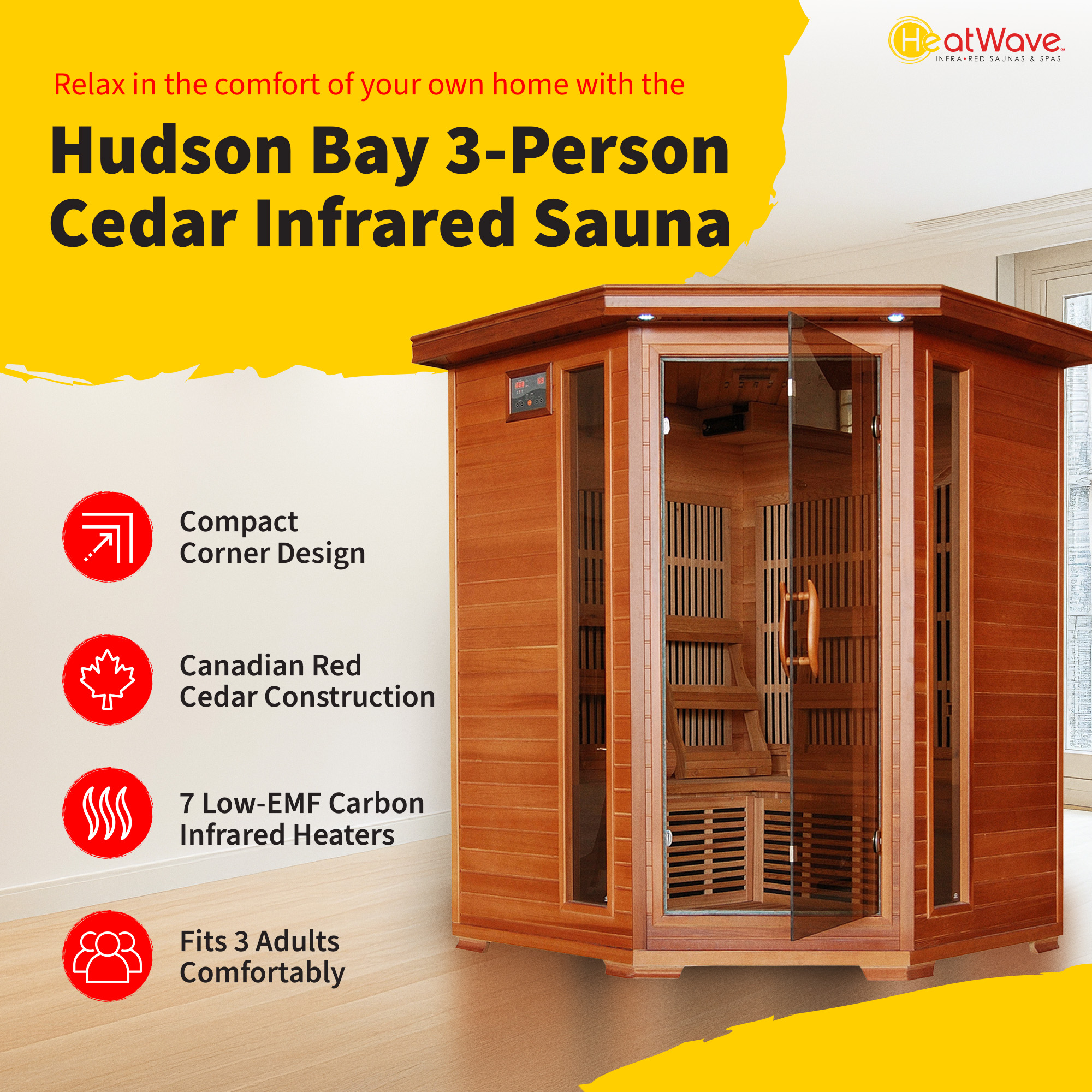 Hudson Bay 3-Person Cedar Corner Infrared Sauna with 7 Carbon Heaters | SA1312 image 3