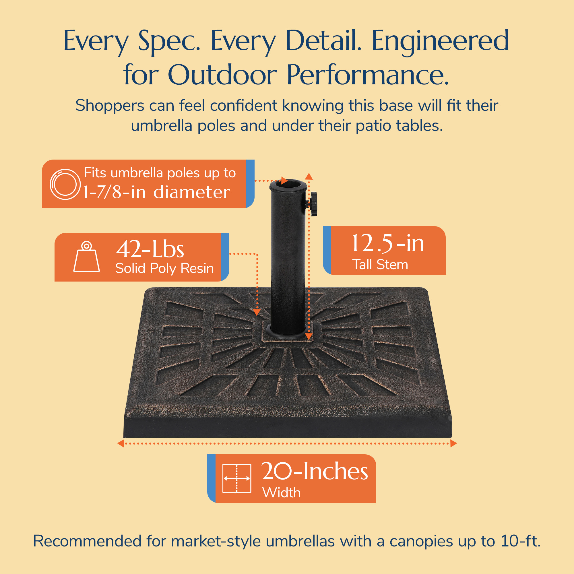 42-lb All-Weather Outdoor Square Resin Umbrella Base - Bronze | NU6891 image 4