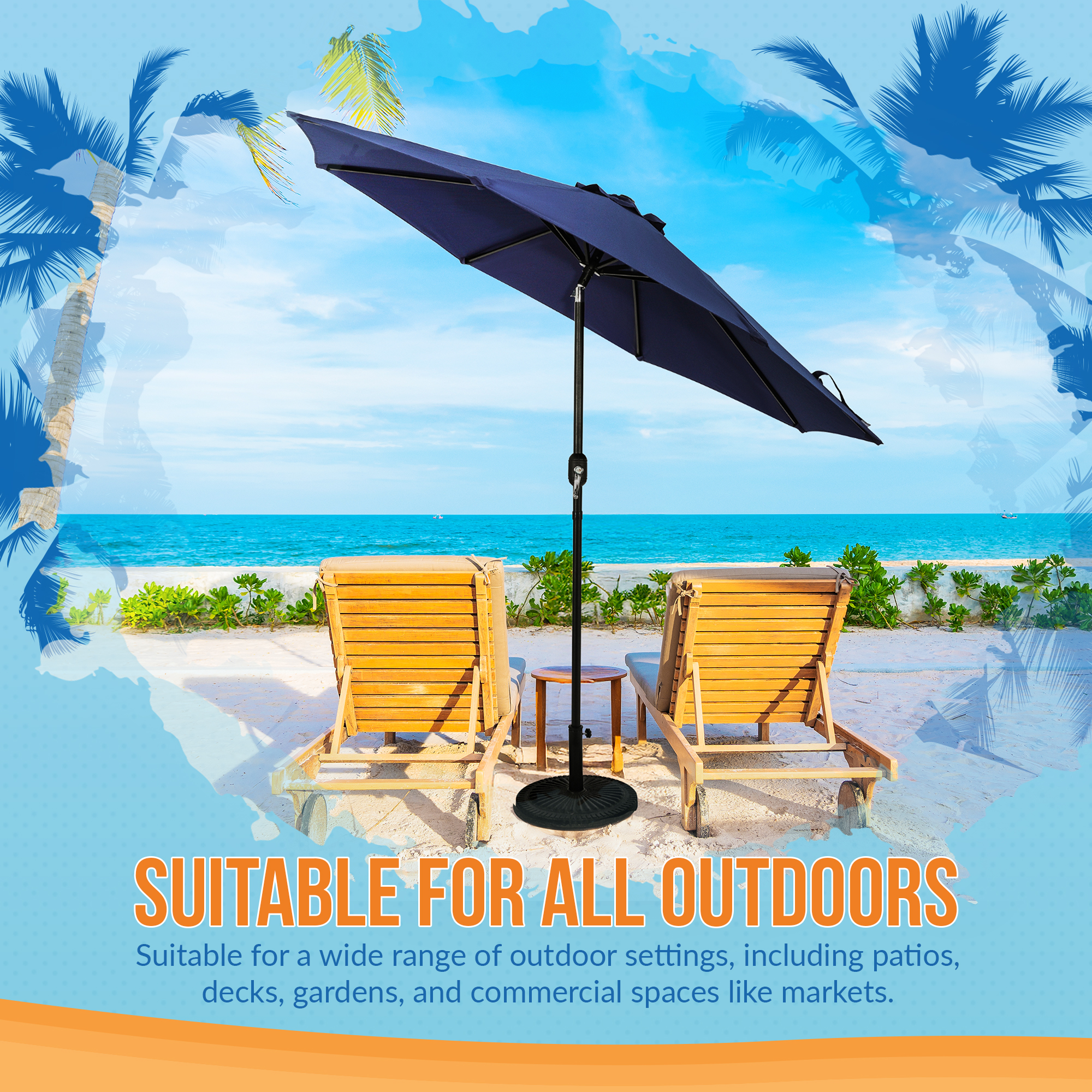 Mirage 9-ft Octagon Market Umbrella with Auto-Tilt - Navy Blue - Breez-Tex Canopy | NU6845 image 8