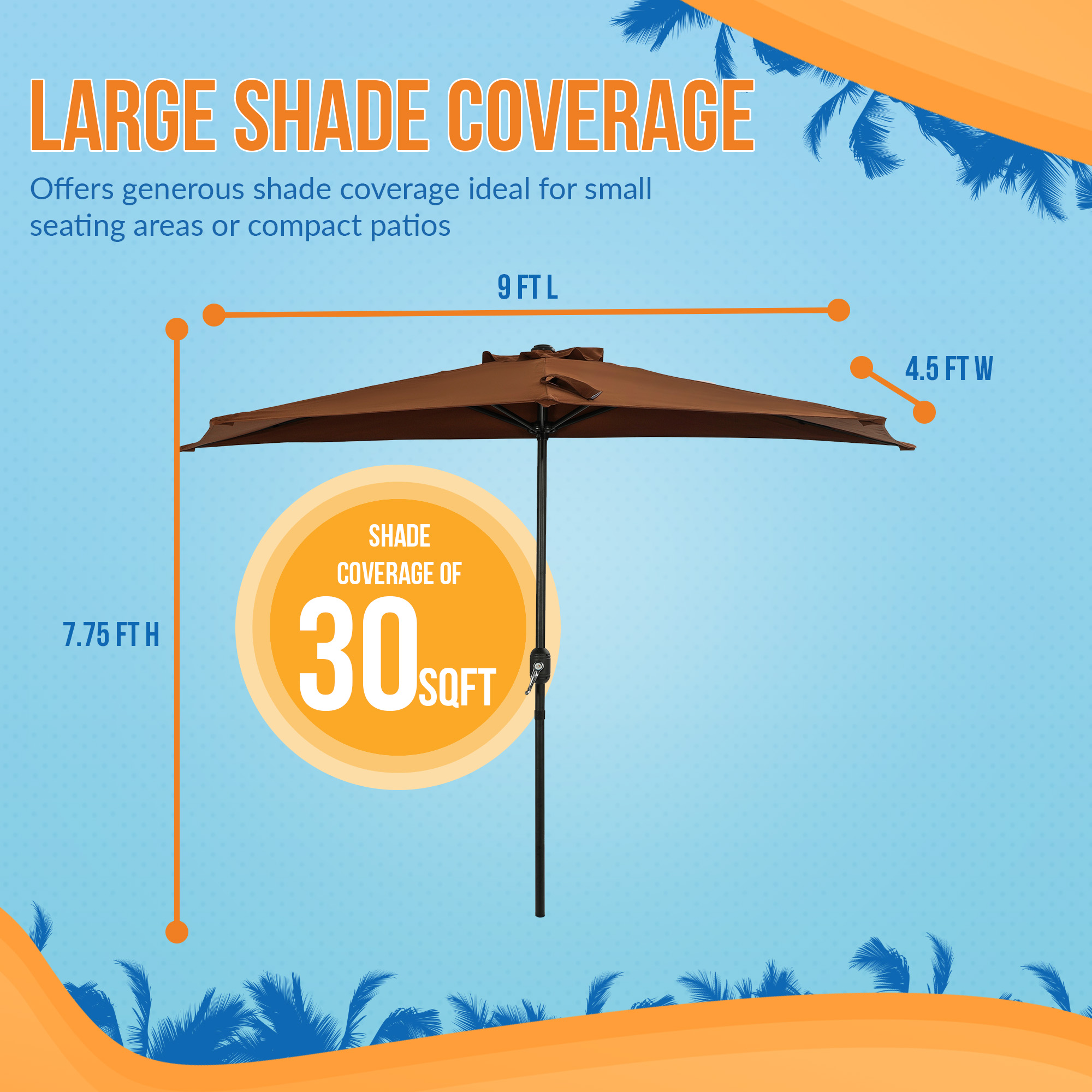Lanai 9-ft Half Umbrella - Coffee - Polyester Canopy | NU5409CF image 4