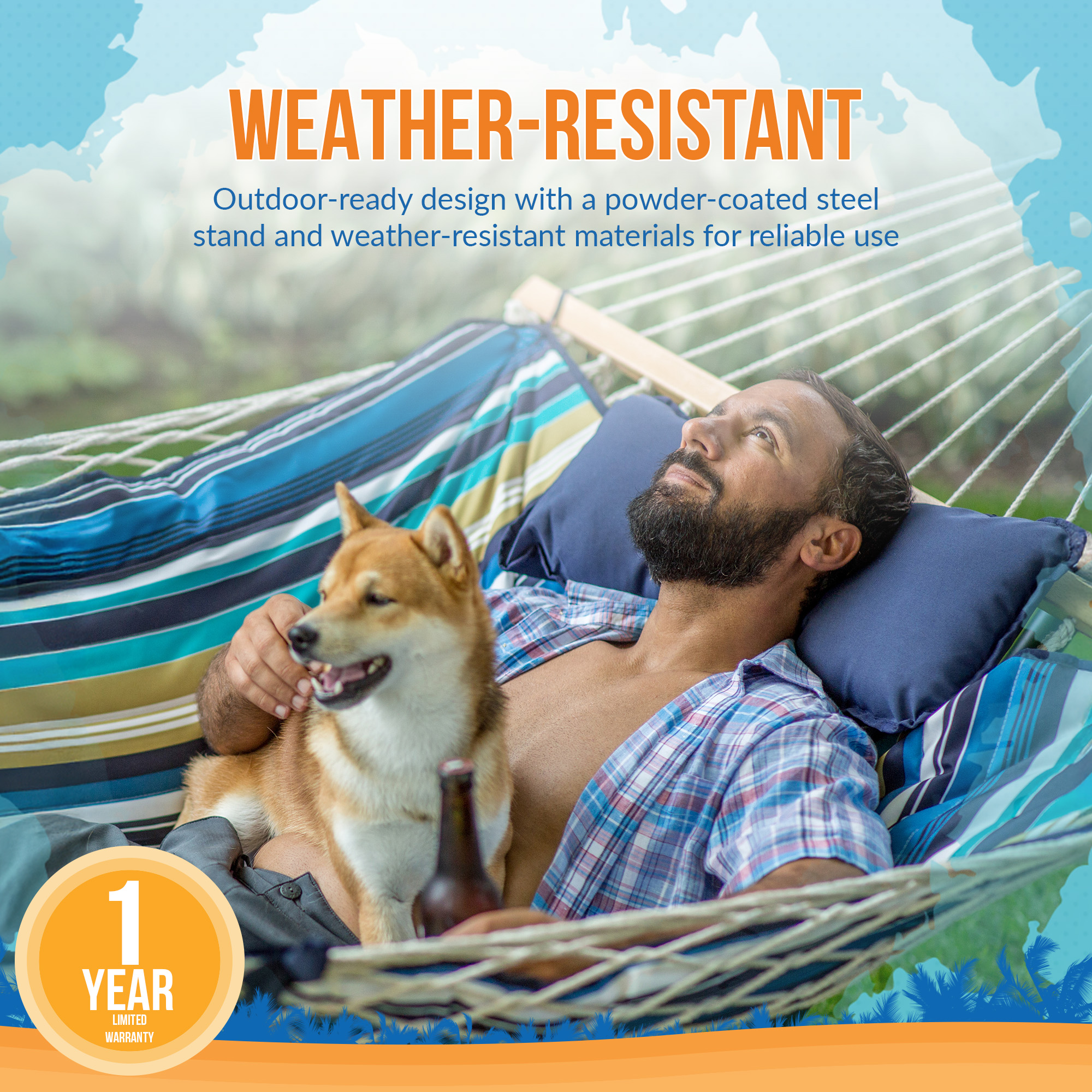 15' Outdoor Leisure Hammock Set - Blue Stripe | NU3110 image 6