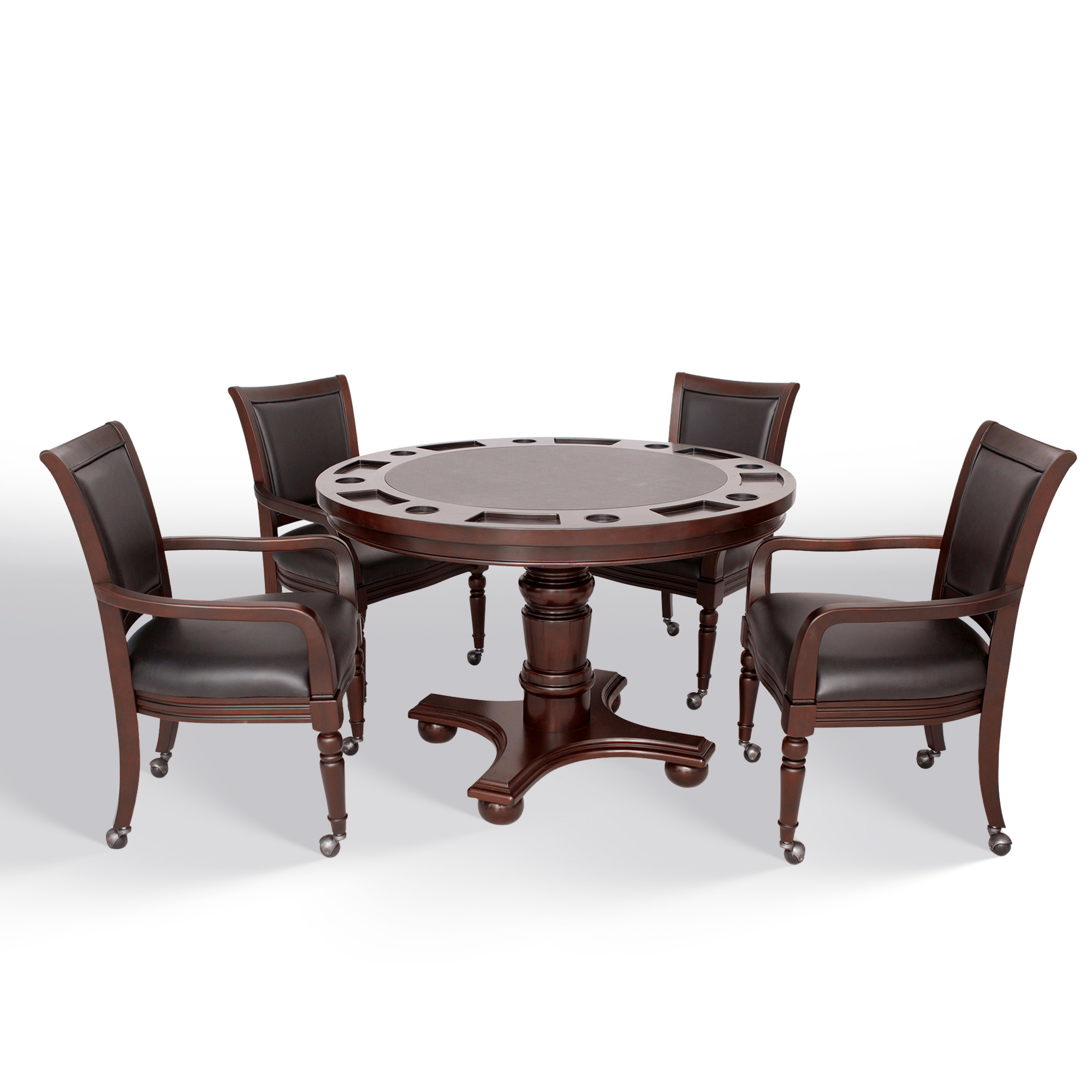 Bridgeport 48-in Poker Table and Dining Top with 4 Arm Chairs - Walnut Finish | BG2348W image 2