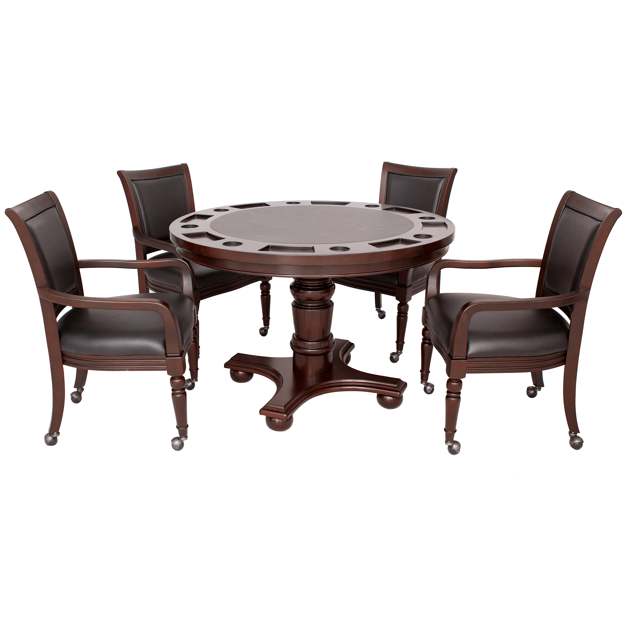 Bridgeport 48-in Poker Table and Dining Top with 4 Arm Chairs - Walnut Finish | BG2348W - product image