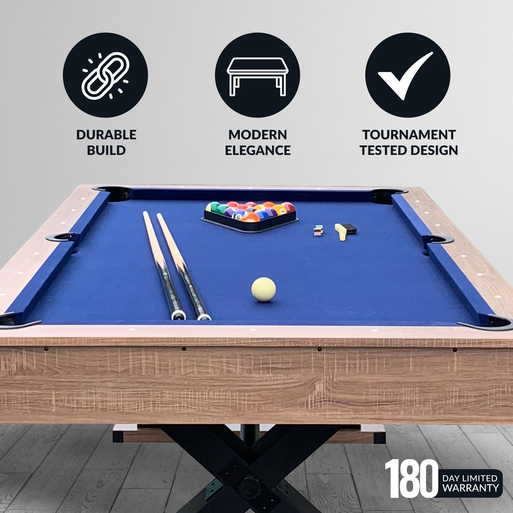 Excalibur 7-ft Pool Table - Driftwood Finish with Blue Felt | BG50346 image 4