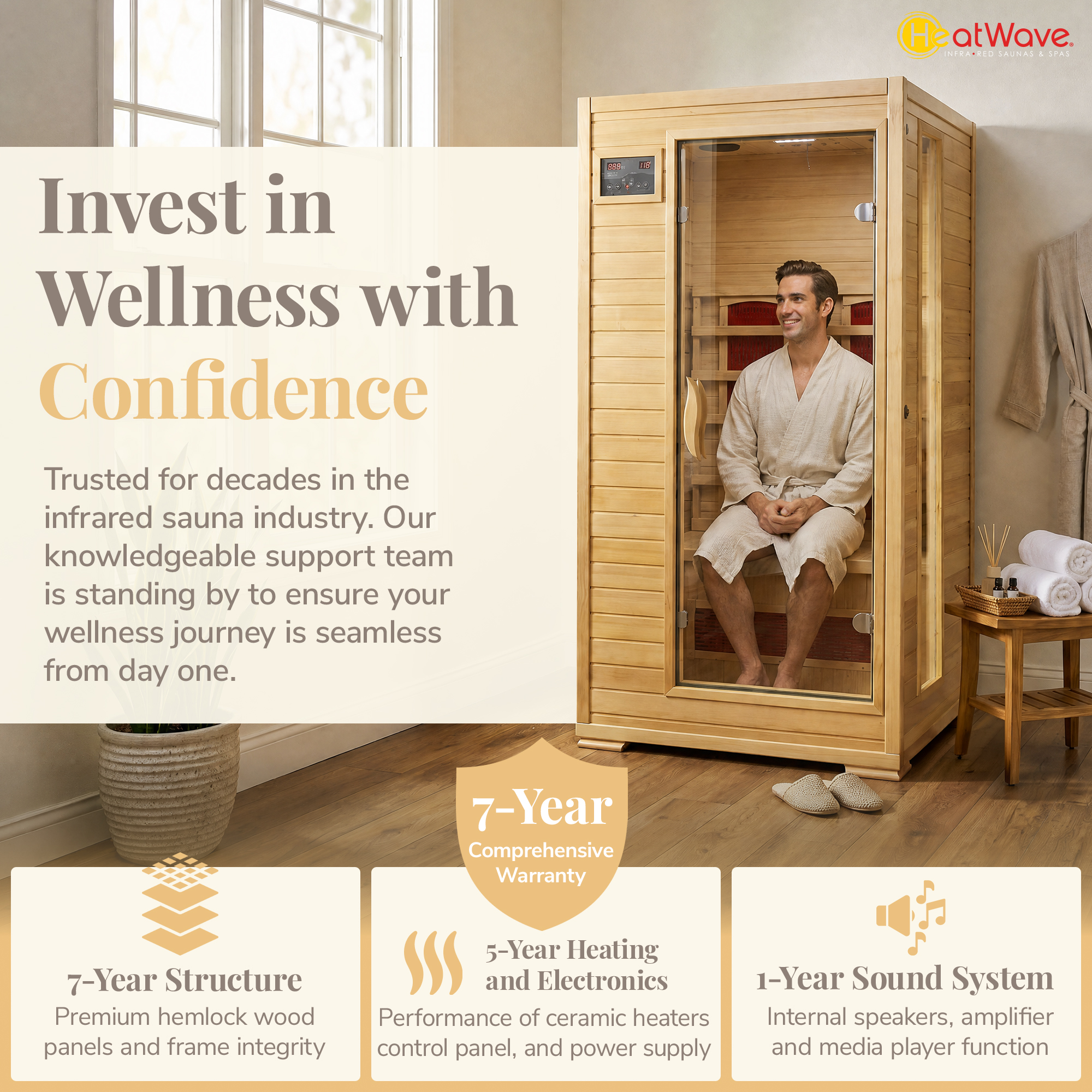 Buena Vista 1-2 Person Hemlock Infrared Sauna with 3 Ceramic Heaters | SA2400 image 8
