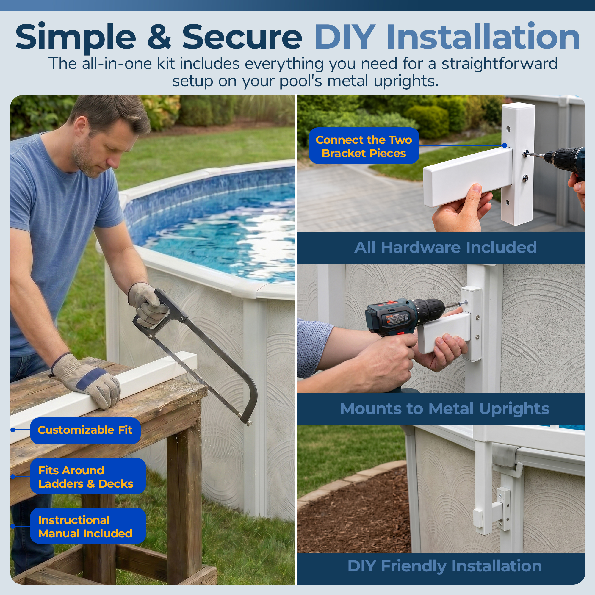 Above Ground Pool Fence Add-On Kit B (3 Sections) - White | NE146 image 3