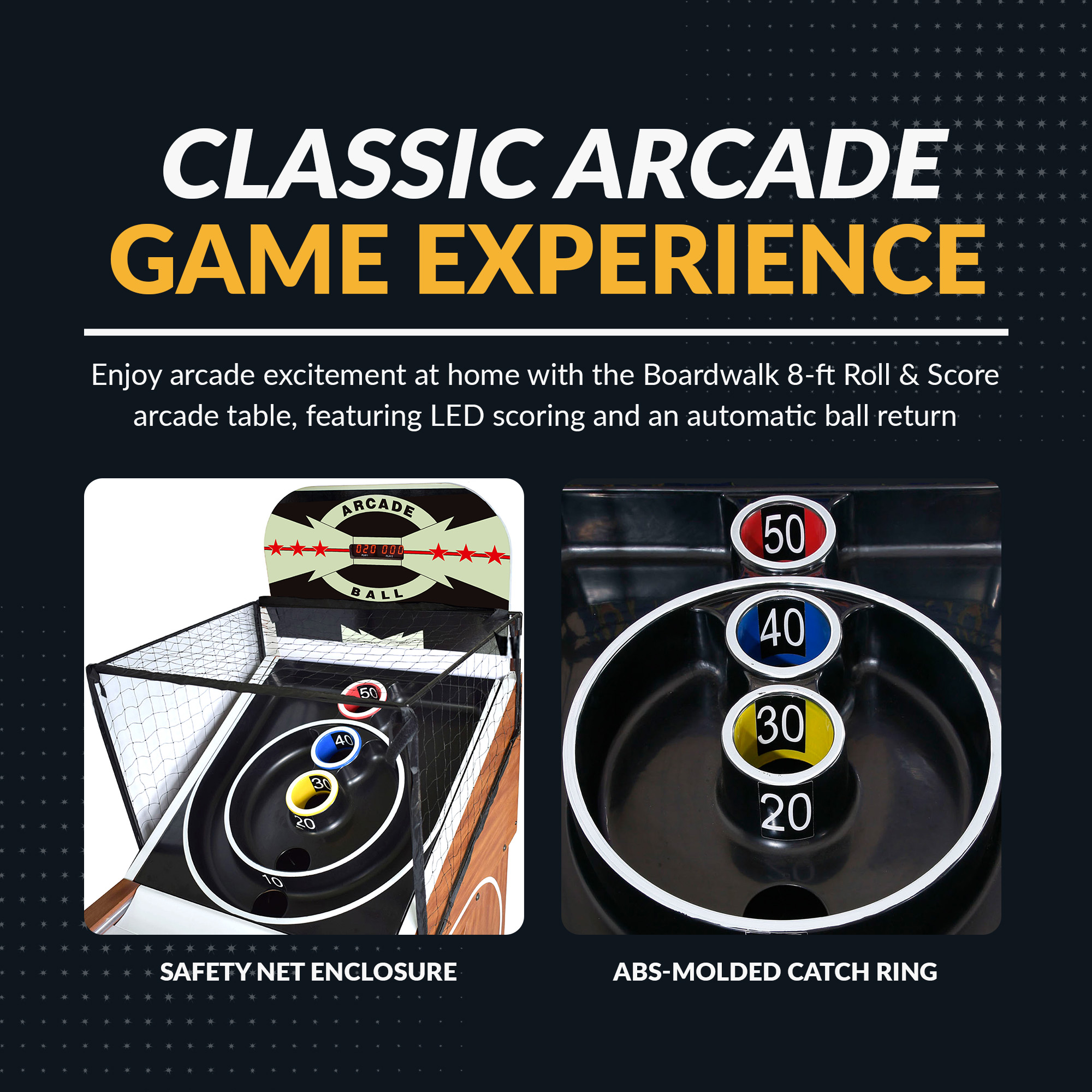 Boardwalk 8-ft Roll Hop and Score Arcade Game Table with LED Scoring | BG2019SK image 4