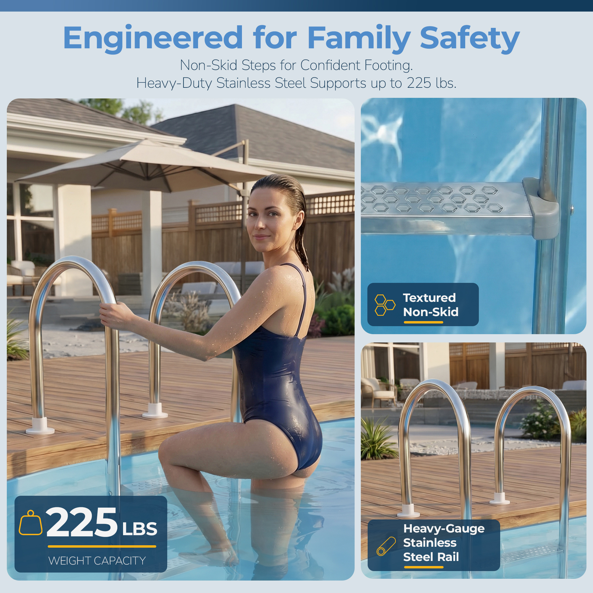 Premium Stainless Steel In-Pool Ladder for Above Ground Pools | NE1145 image 3