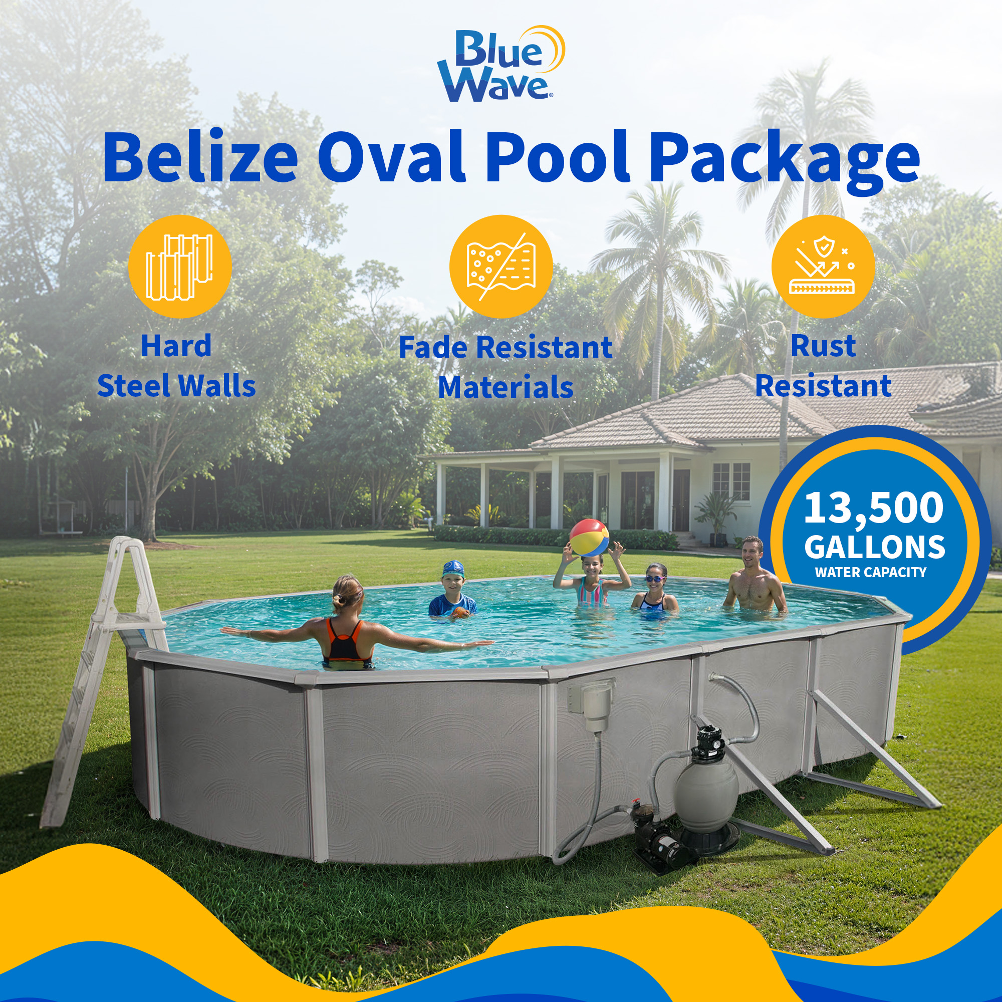 Belize 18-ft x 33-ft Oval 52-in Deep 6-in Top Rail Swimming Pool Package | NB3046 image 3
