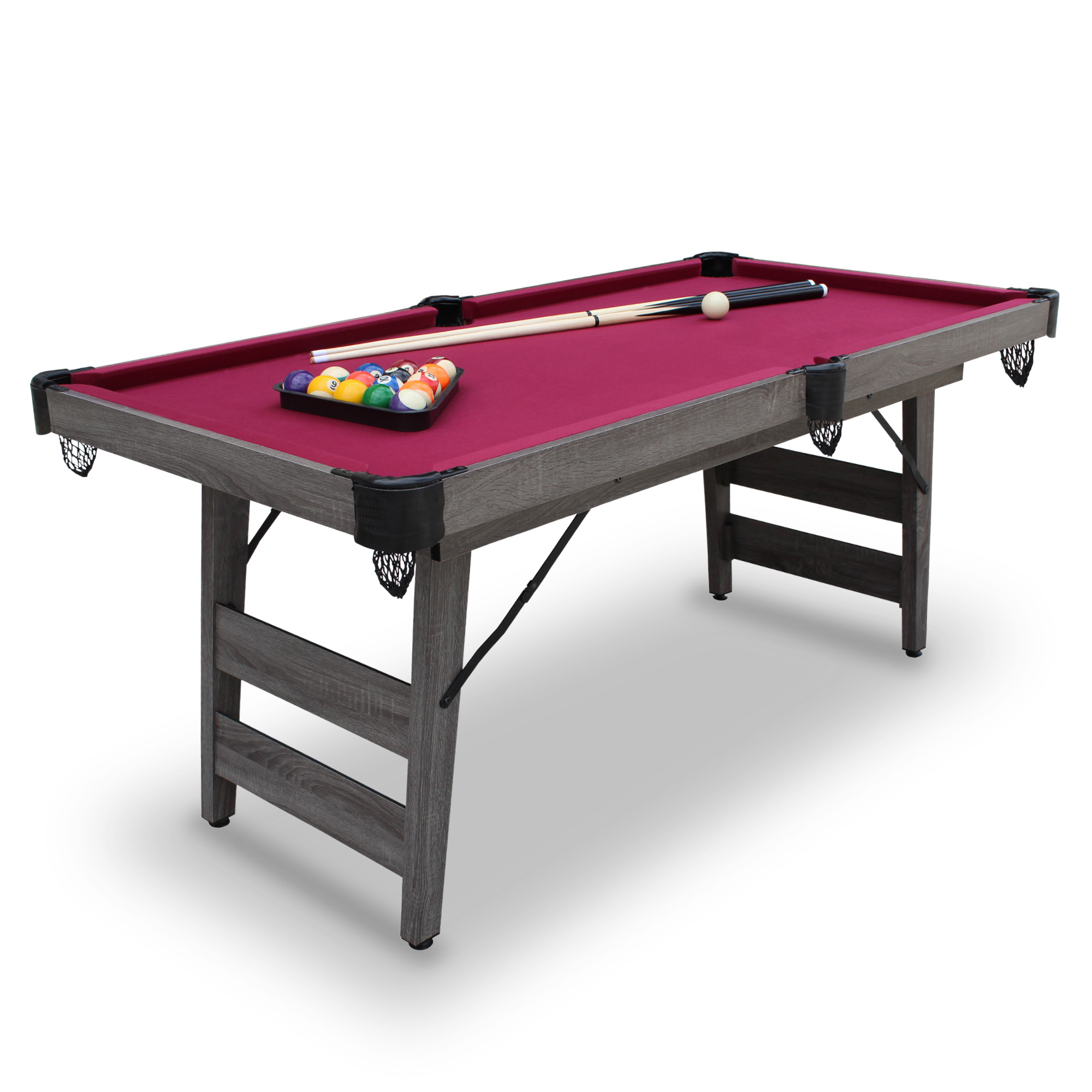 Pendleton 6-ft Portable Pool Table - Driftwood Finish with Burgundy Felt | BG50379