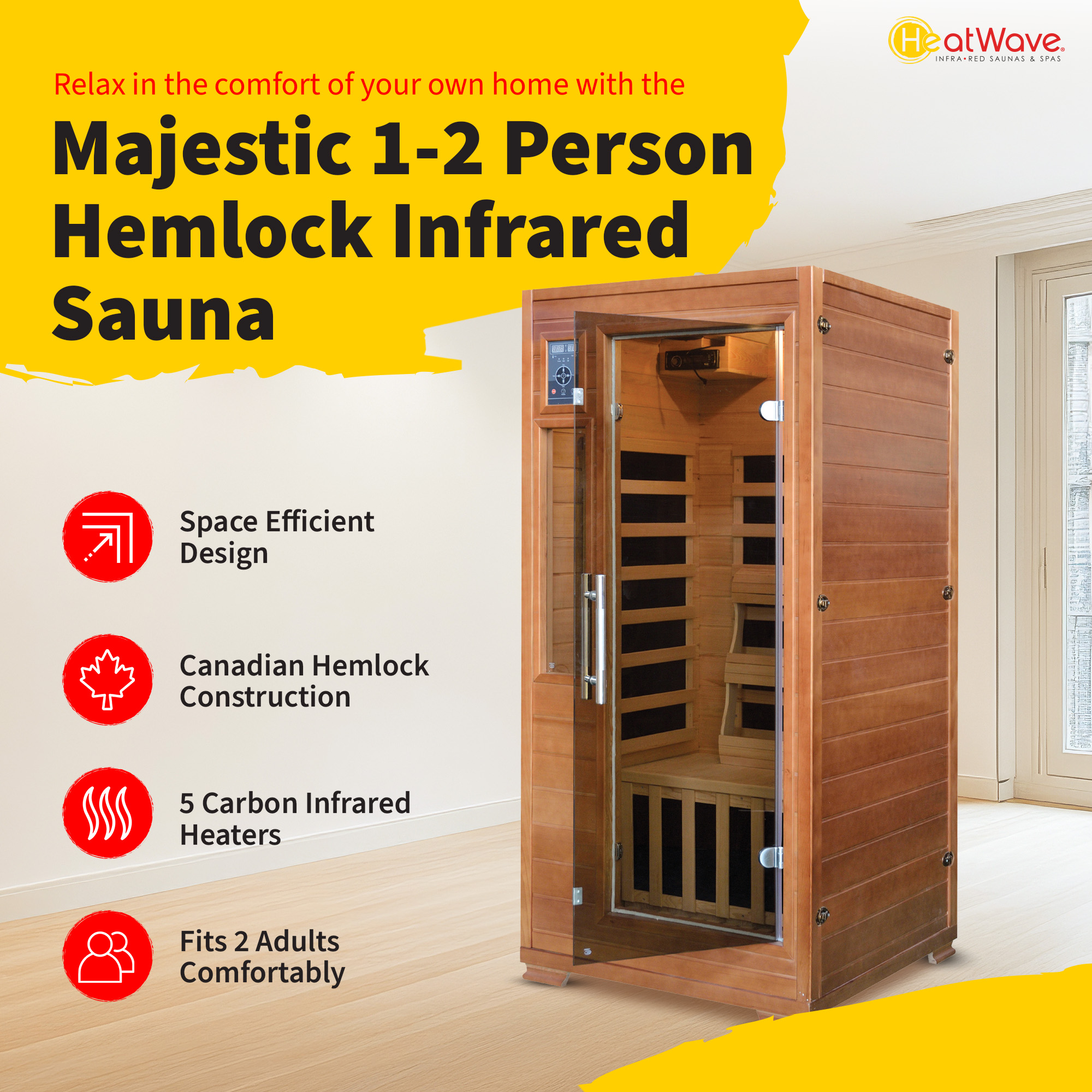 1-2 Person Hemlock Infrared Sauna with 5 Carbon Heaters | SA3202 image 3