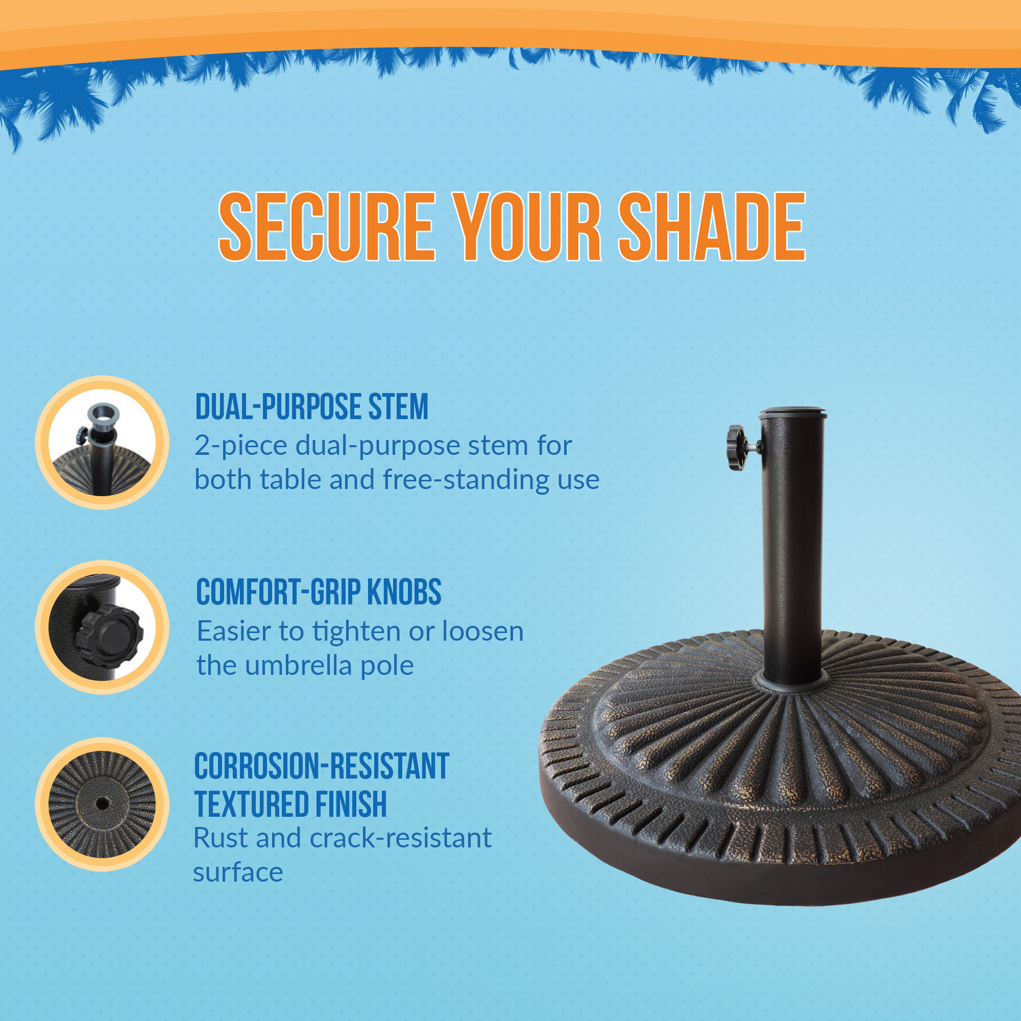 31-lb All-Weather Outdoor Poly-Resin Umbrella Base - Bronze | NU6792 image 4